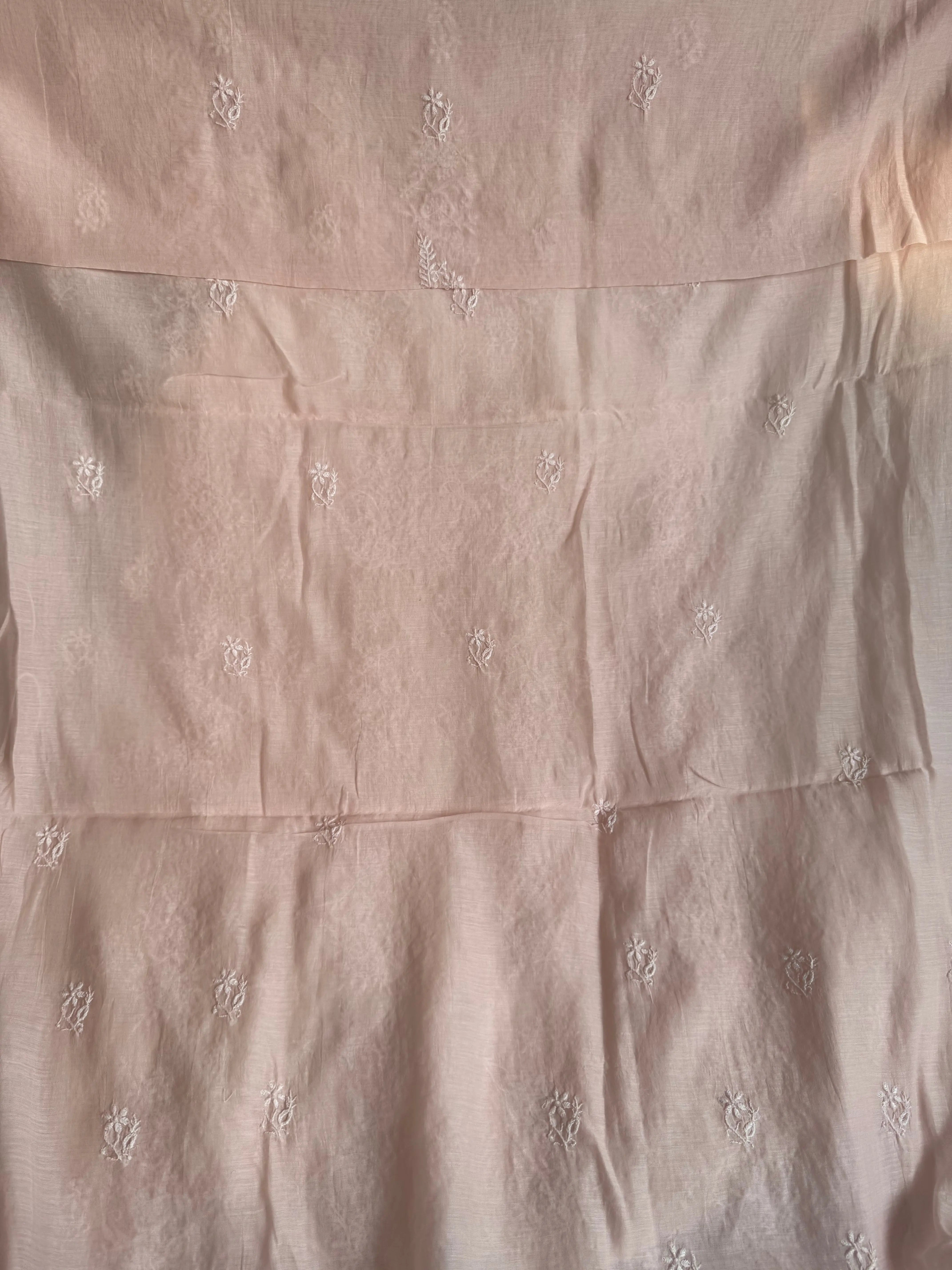 Mul Chanderi Chikankari Unstitched Length with Dupatta - Pink ARIAA CHIKANKARI