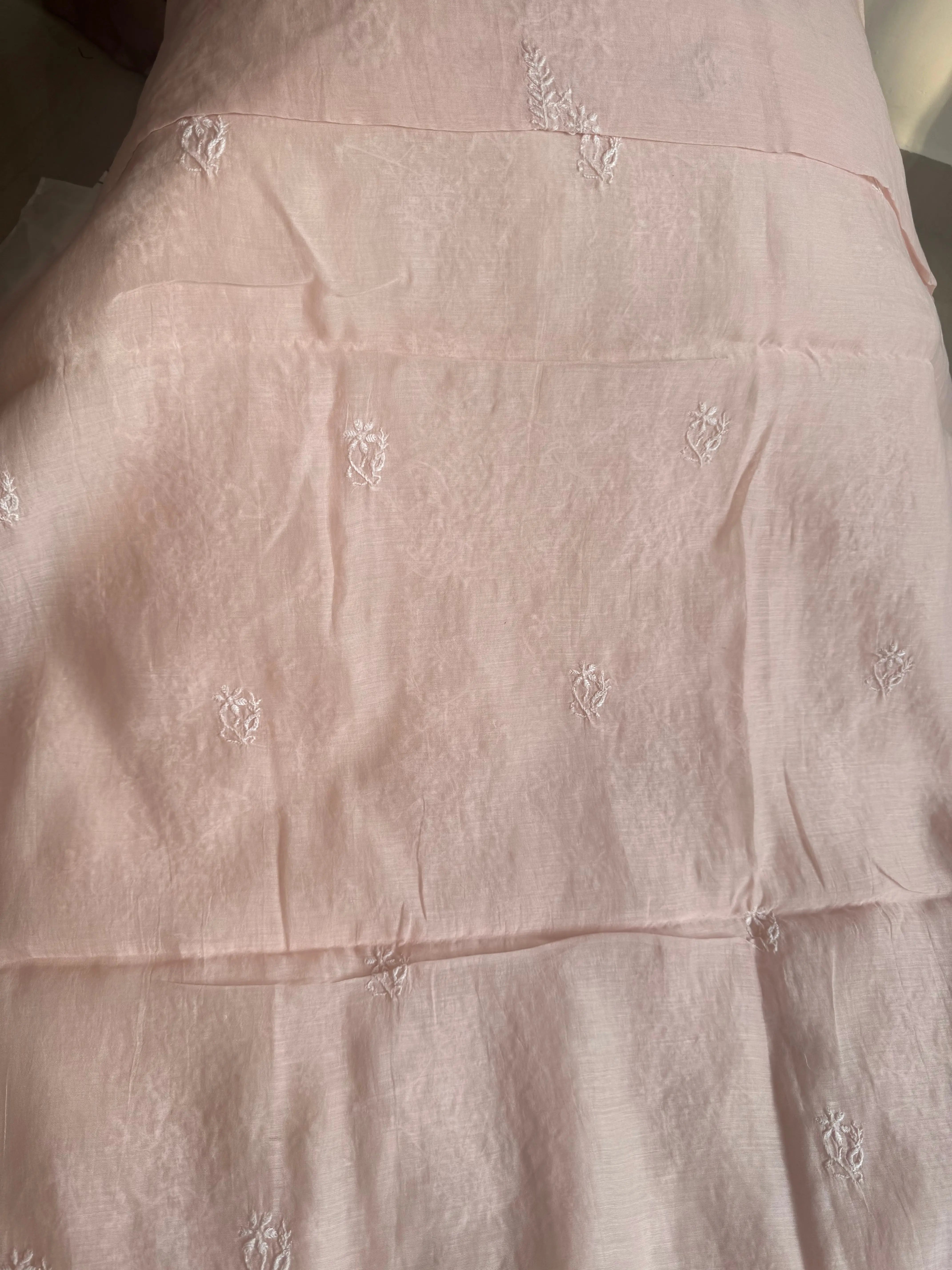Mul Chanderi Chikankari Unstitched Length with Dupatta - Pink ARIAA CHIKANKARI