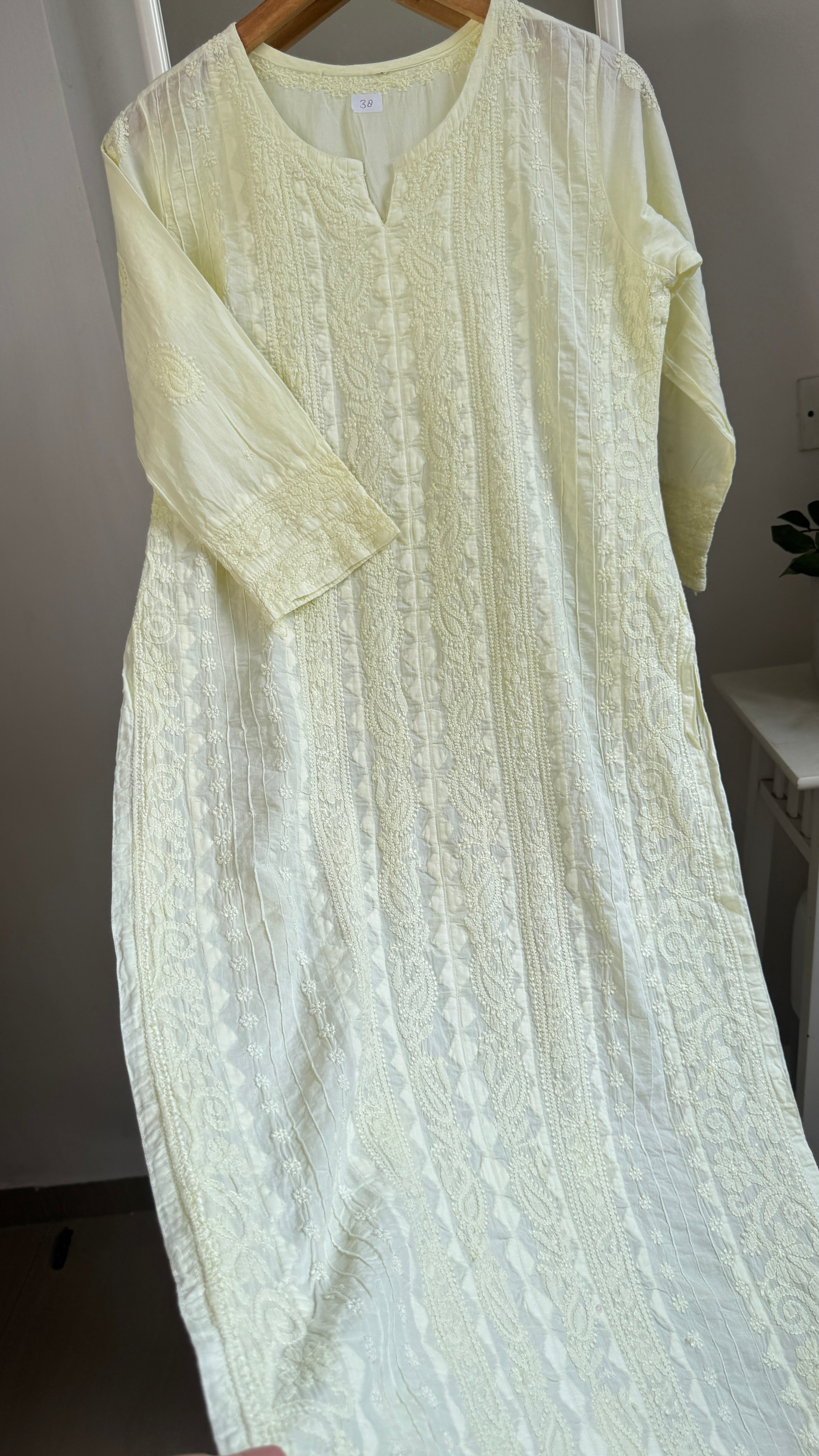 Pure Cotton Chikankari Full Jaal Kurti - Light Yellow - Gul Collection
