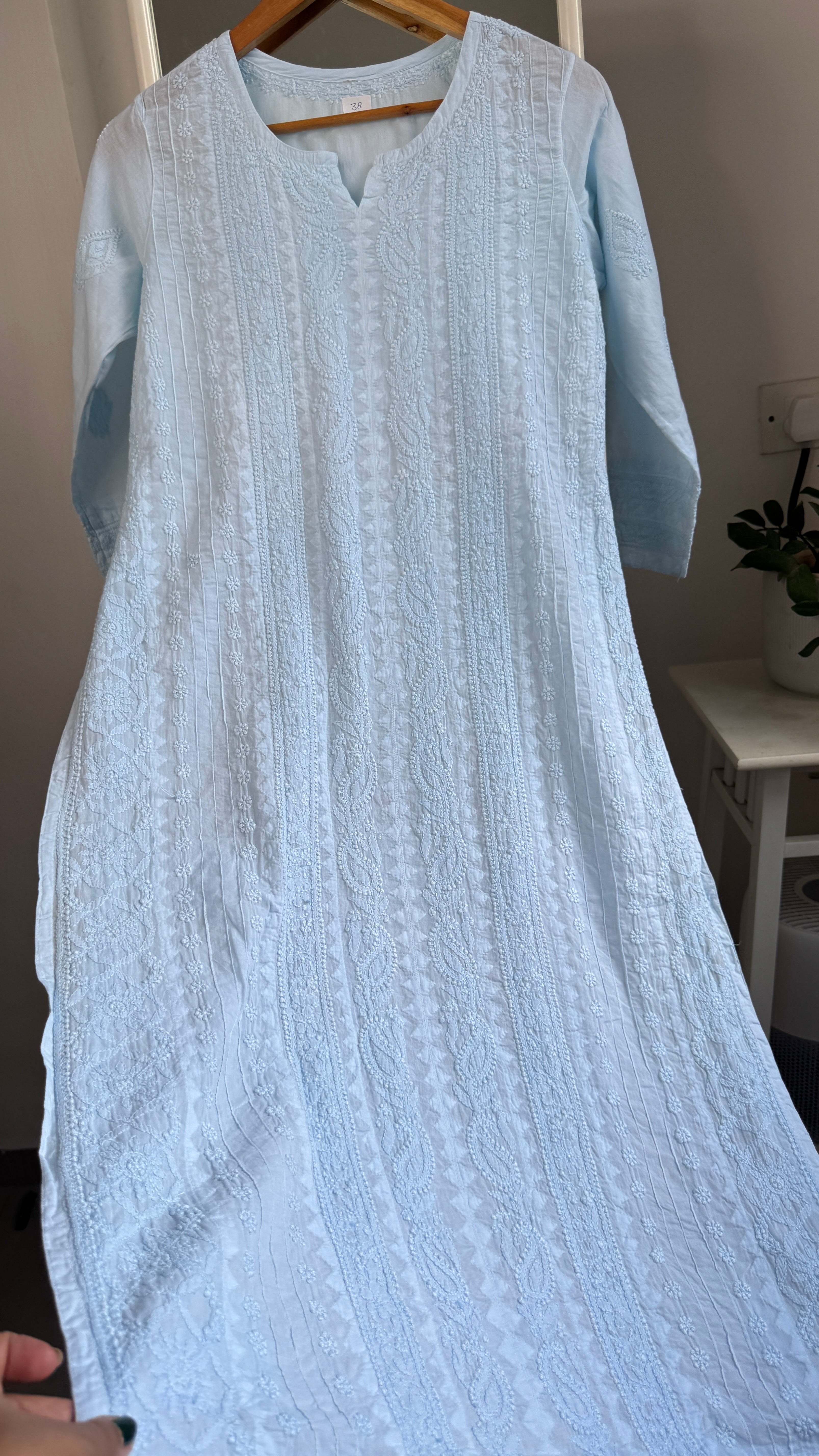Pure Cotton Chikankari Full Jaal Kurti - Baby Blue - Gul Collection