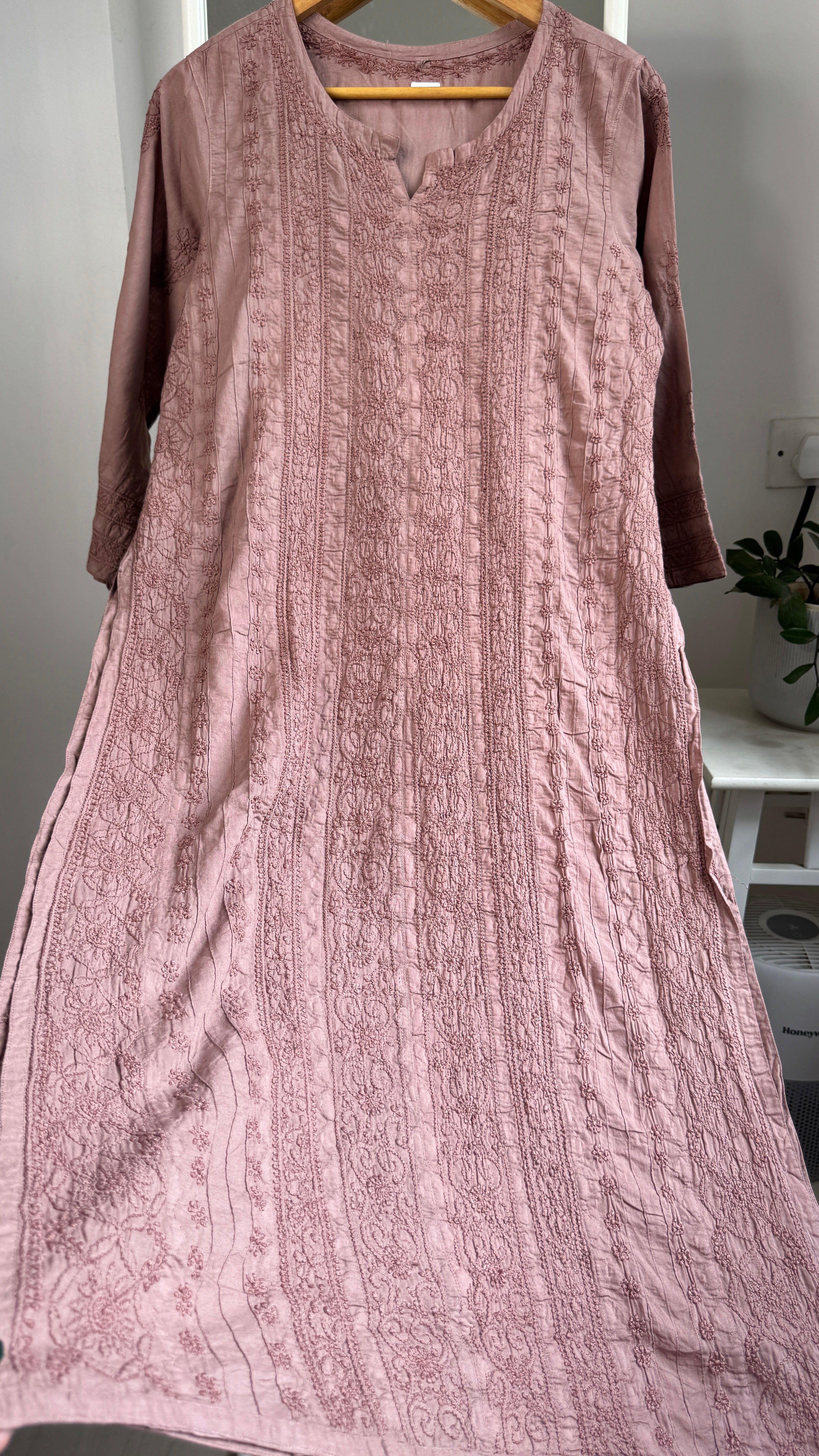Pure Cotton Chikankari Full Jaal Kurti - Brown - Gul Collection