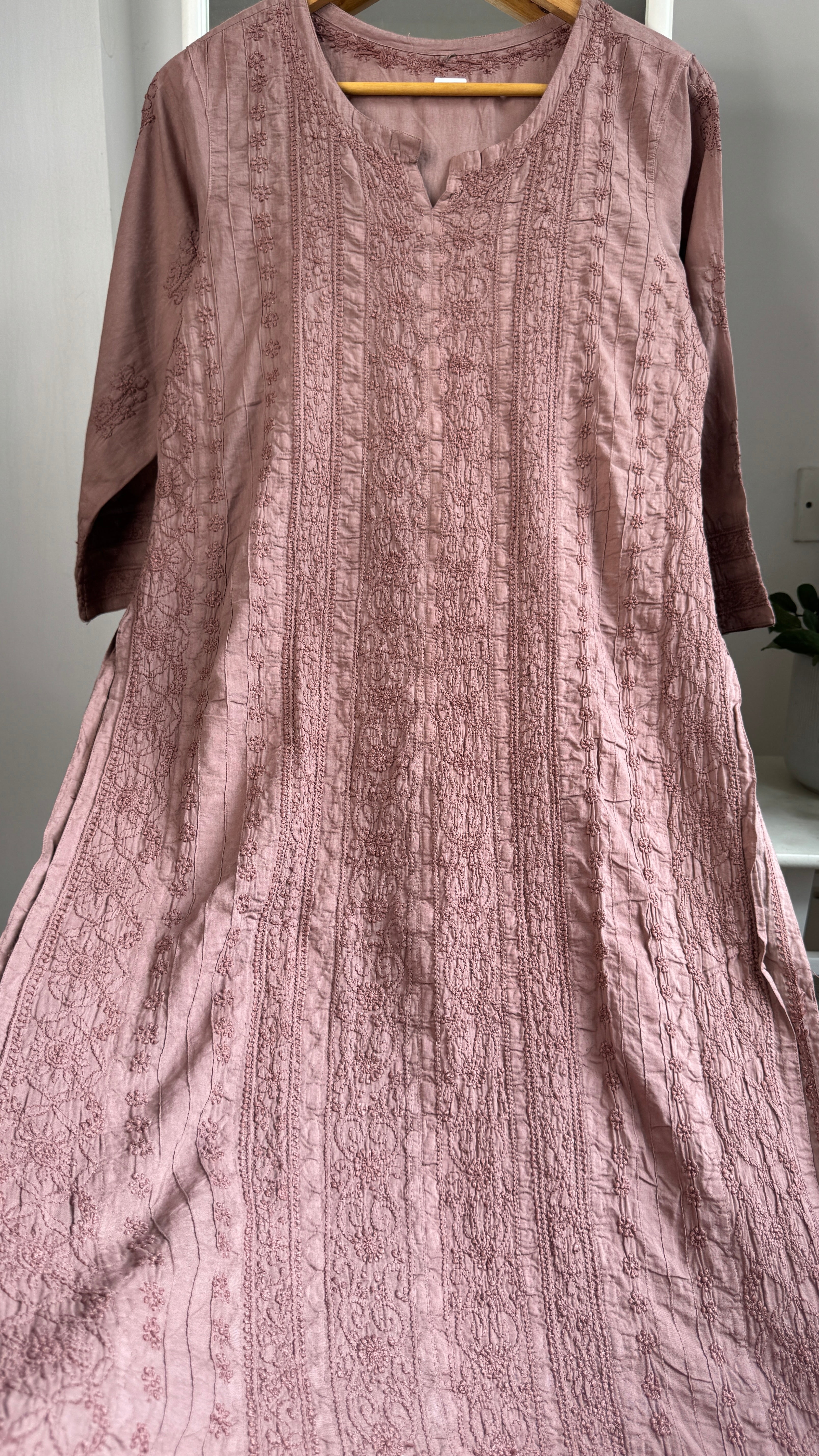 Pure Cotton Chikankari Full Jaal Kurti - Brown - Gul Collection