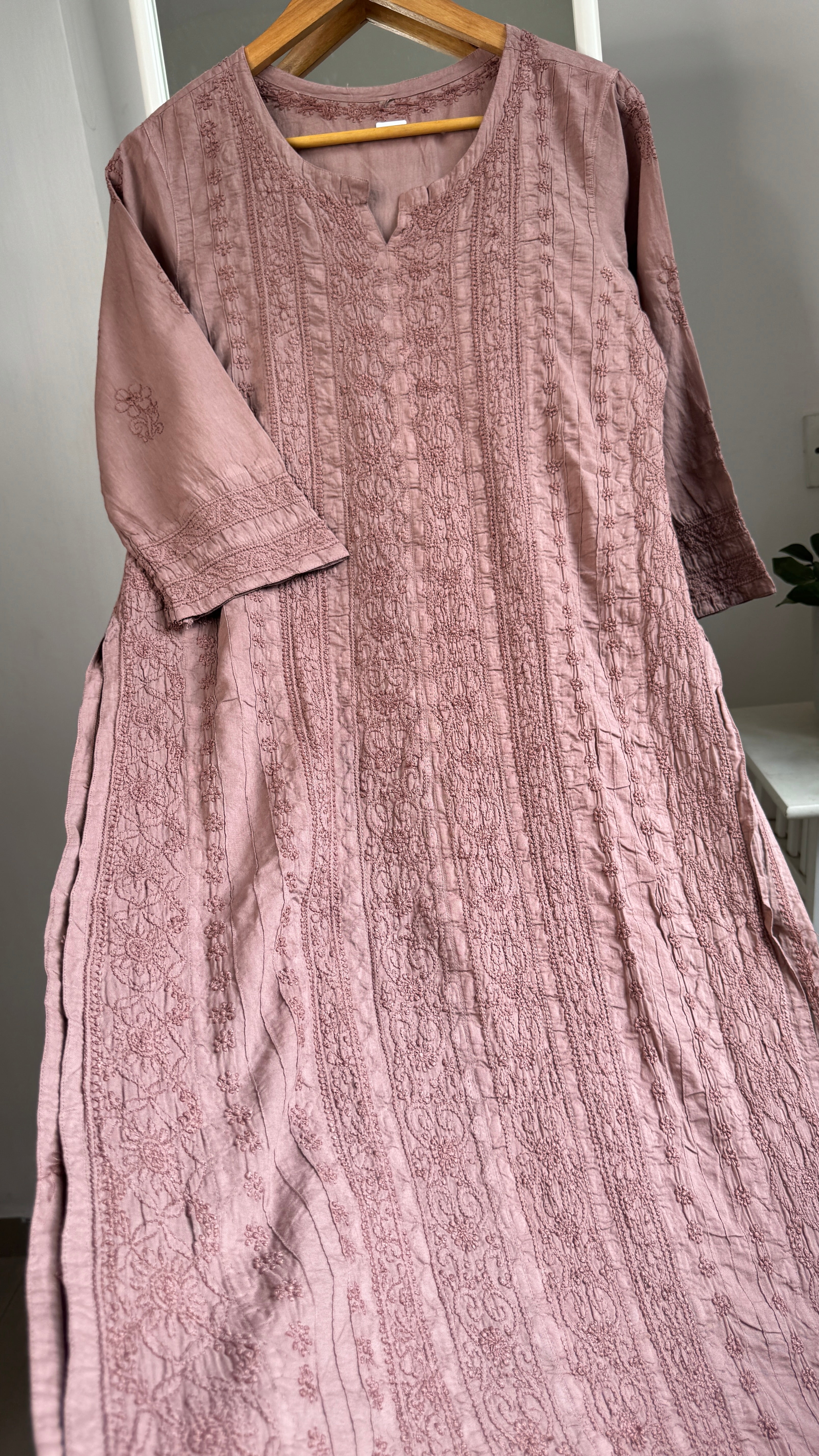Pure Cotton Chikankari Full Jaal Kurti - Brown - Gul Collection