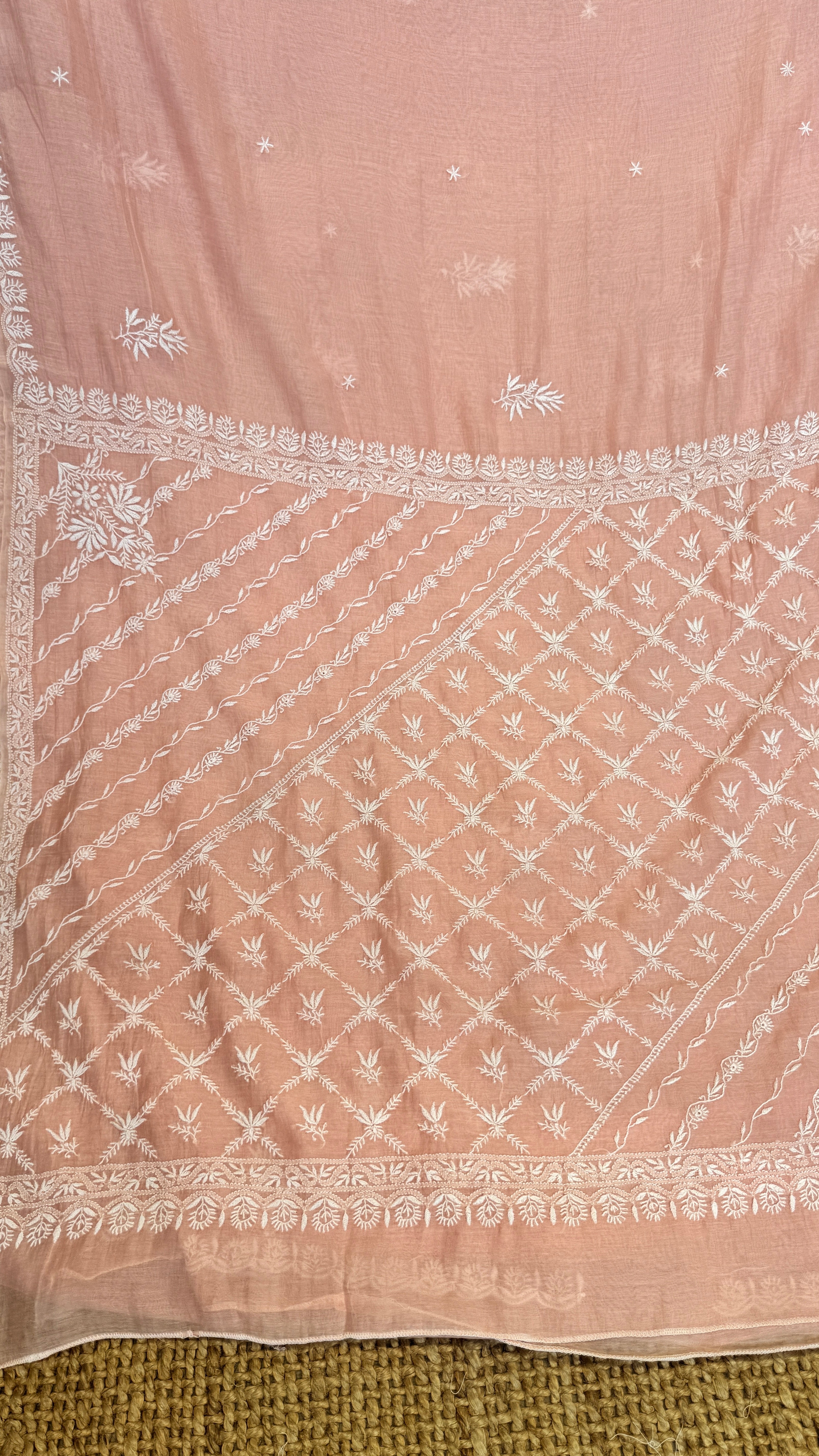 Pure Mul Chanderi Chikankari saree in Pale Pink