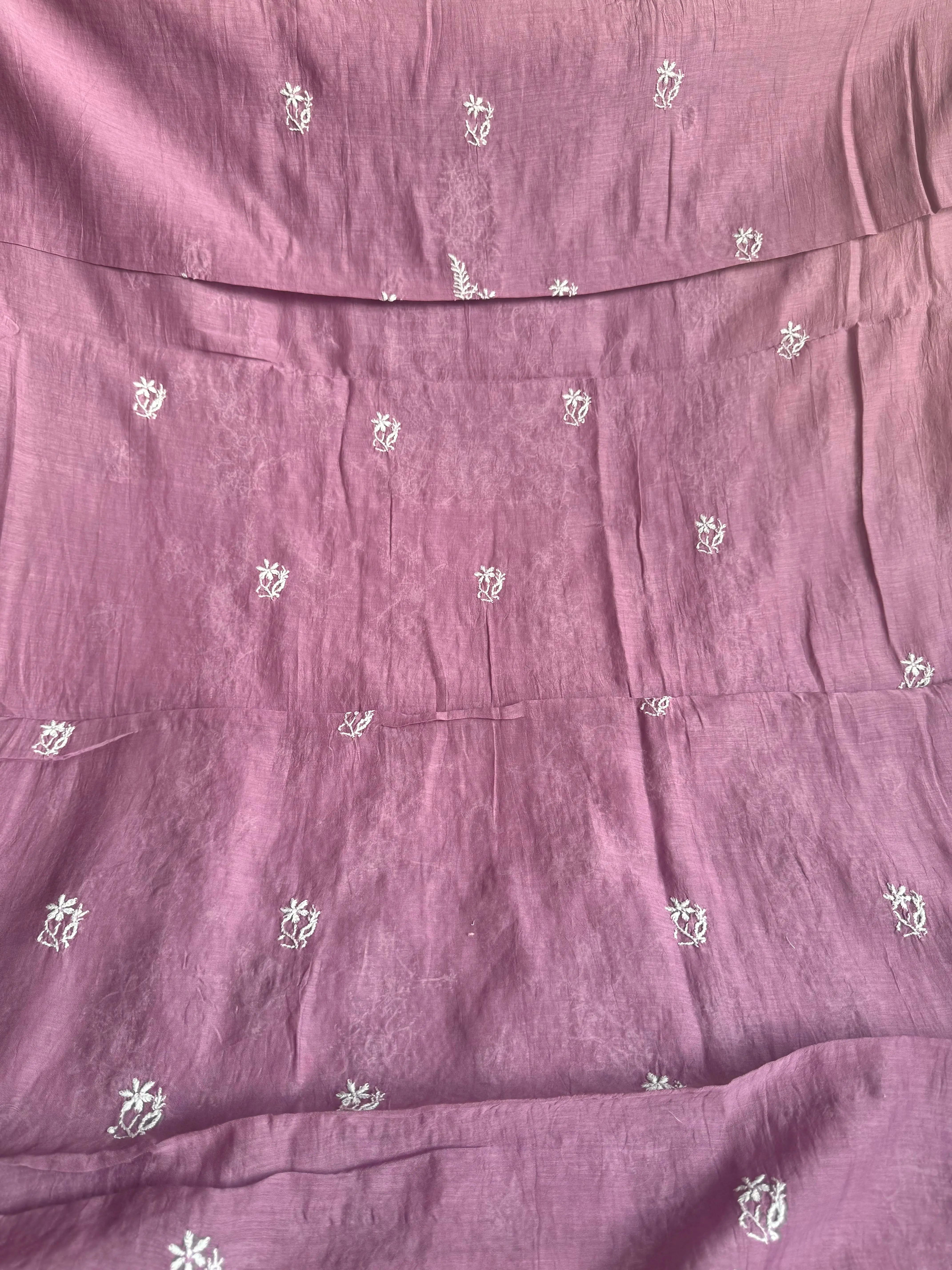 Mul Chanderi Chikankari Unstitched Length with Dupatta - Purple ARIAA CHIKANKARI