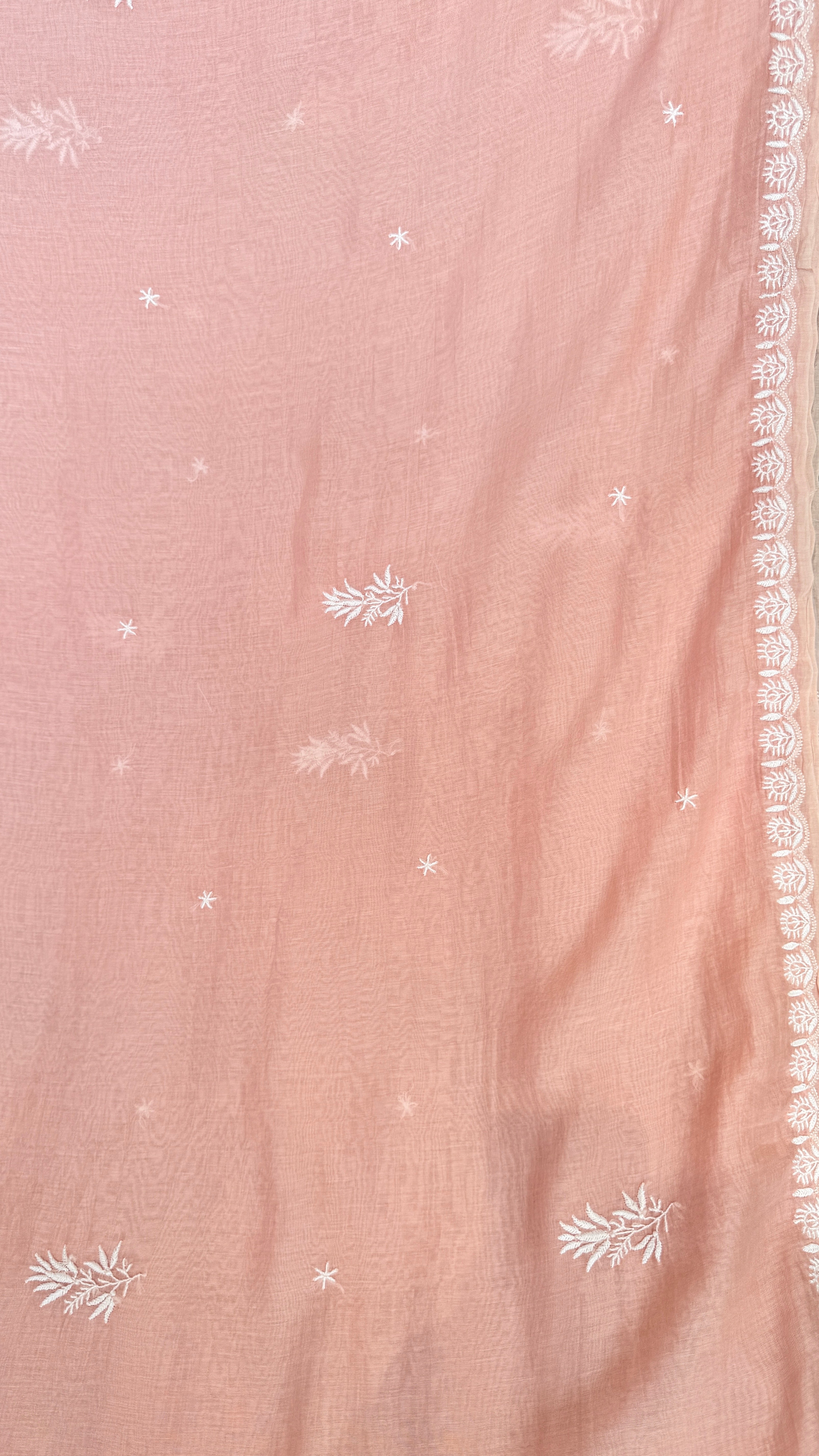Pure Mul Chanderi Chikankari saree in Pale Pink