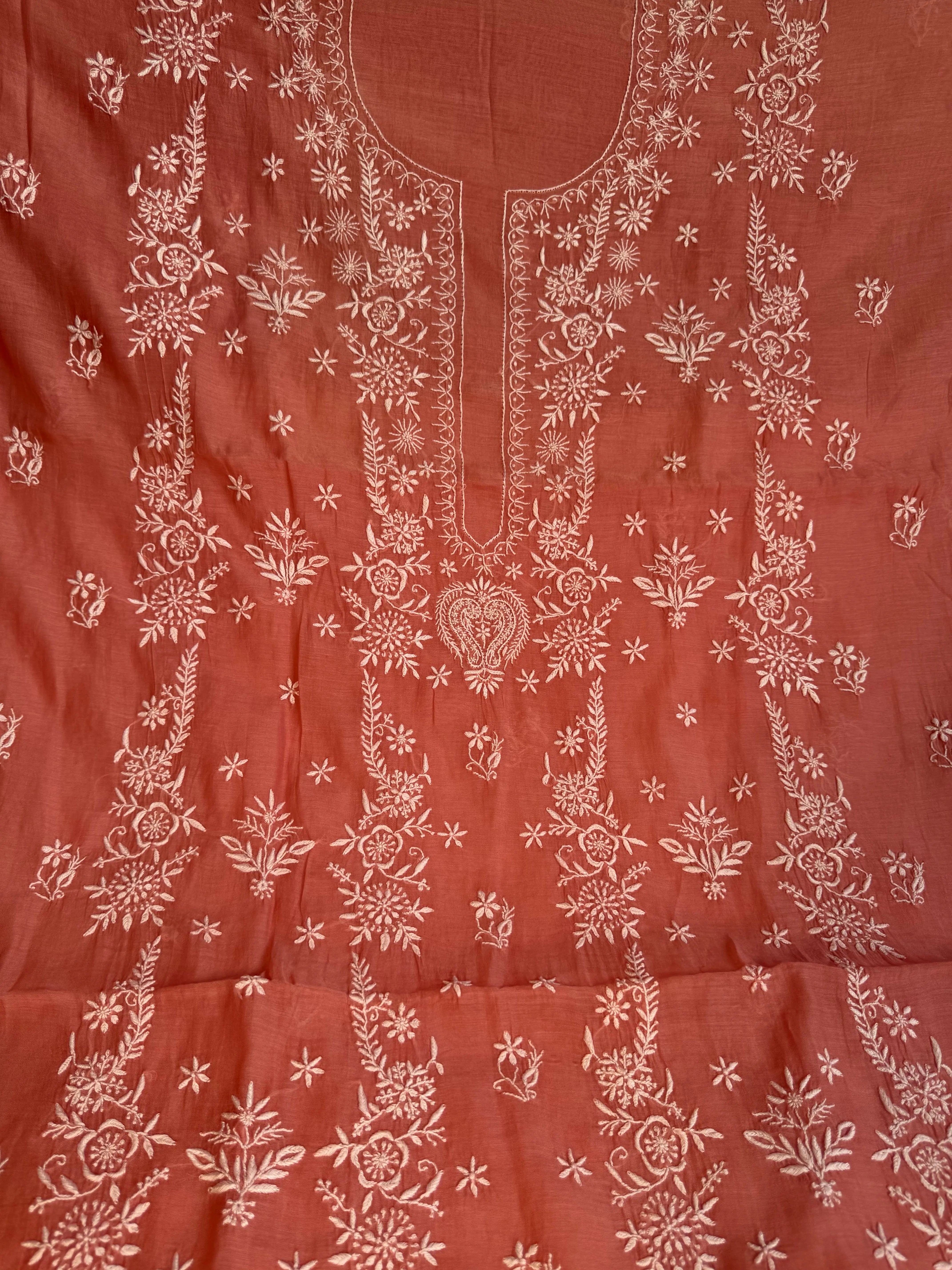 Mul Chanderi Chikankari Unstitched Length with Dupatta - Rosewood ARIAA CHIKANKARI