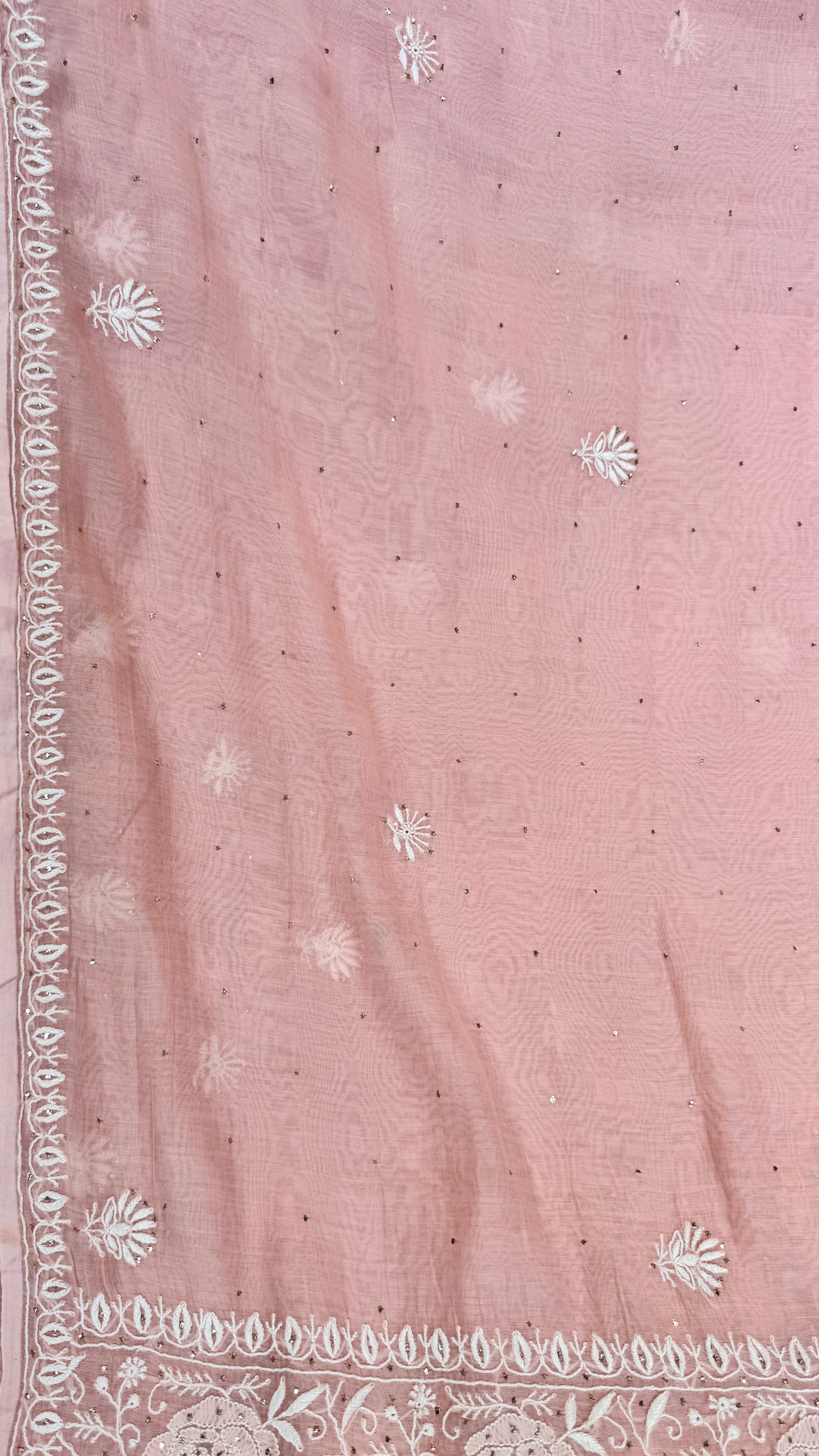 Pure Mul Chanderi Chikankari saree in Pale Pink with Mukaish work
