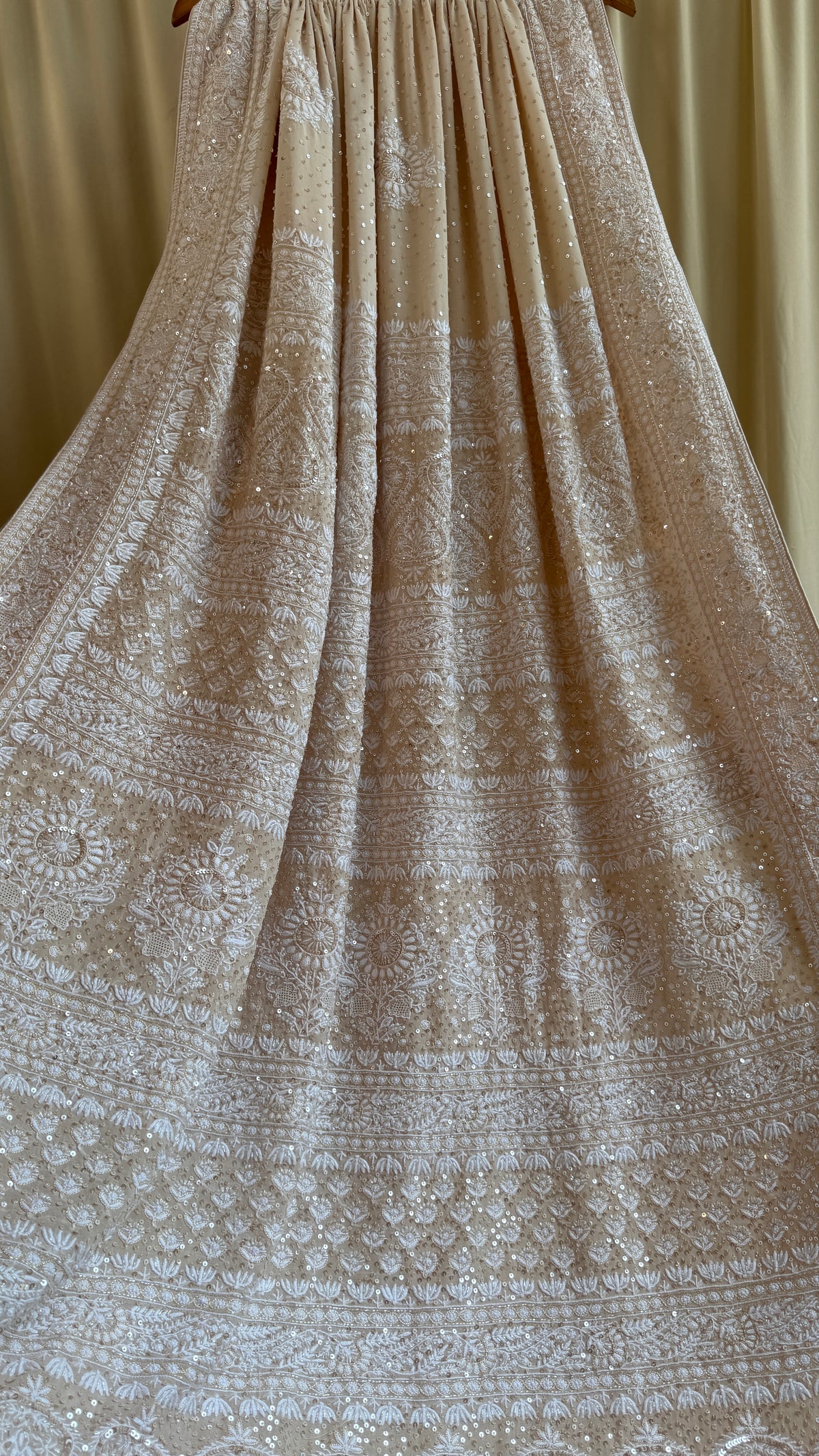 Pure Georgette Lucknow Chikankari Saree -Champagne Beige- Rooh Collection