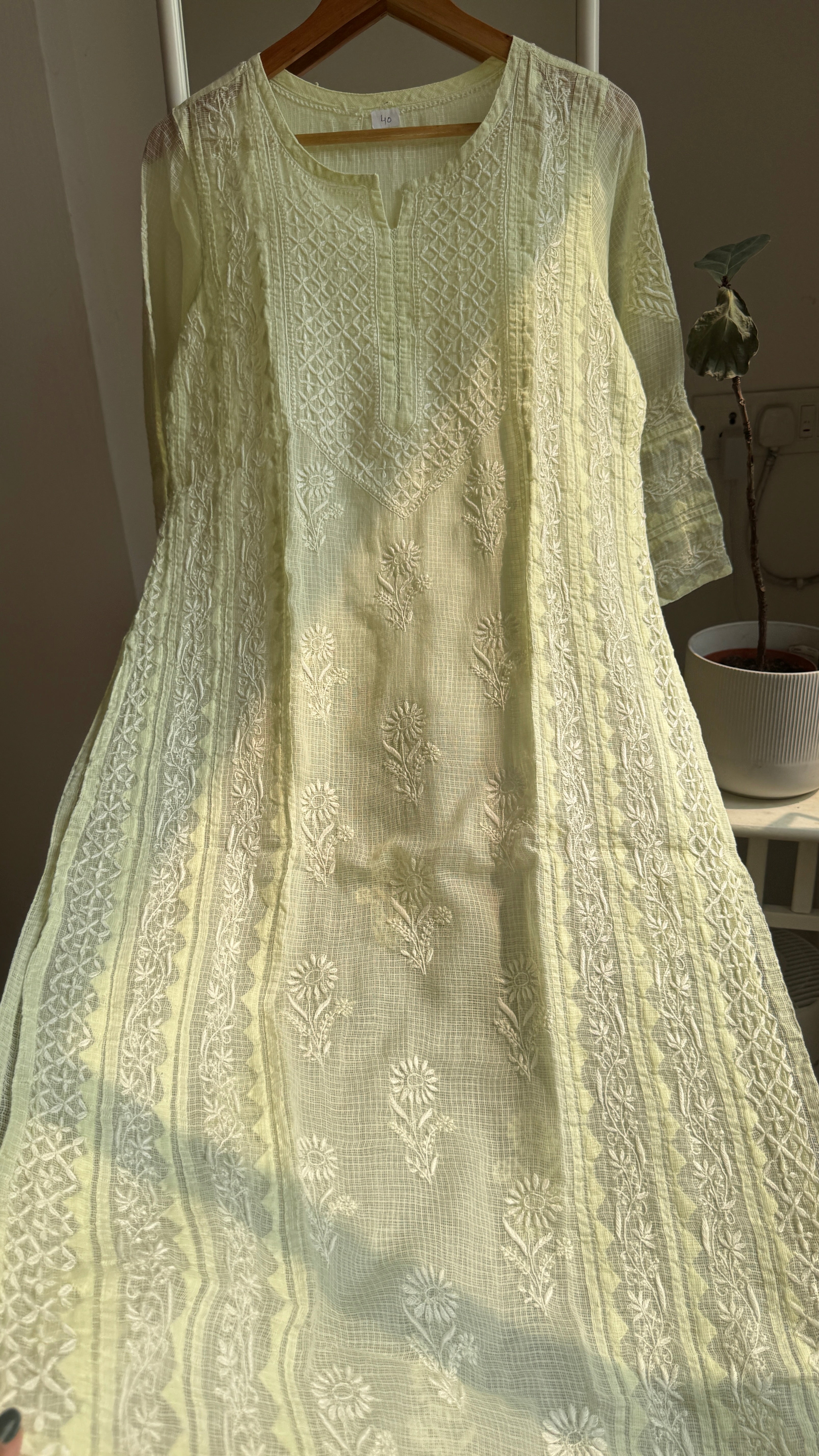 Kota Soft Cotton Chikankari Kurti - Apple Green - TARA Collection