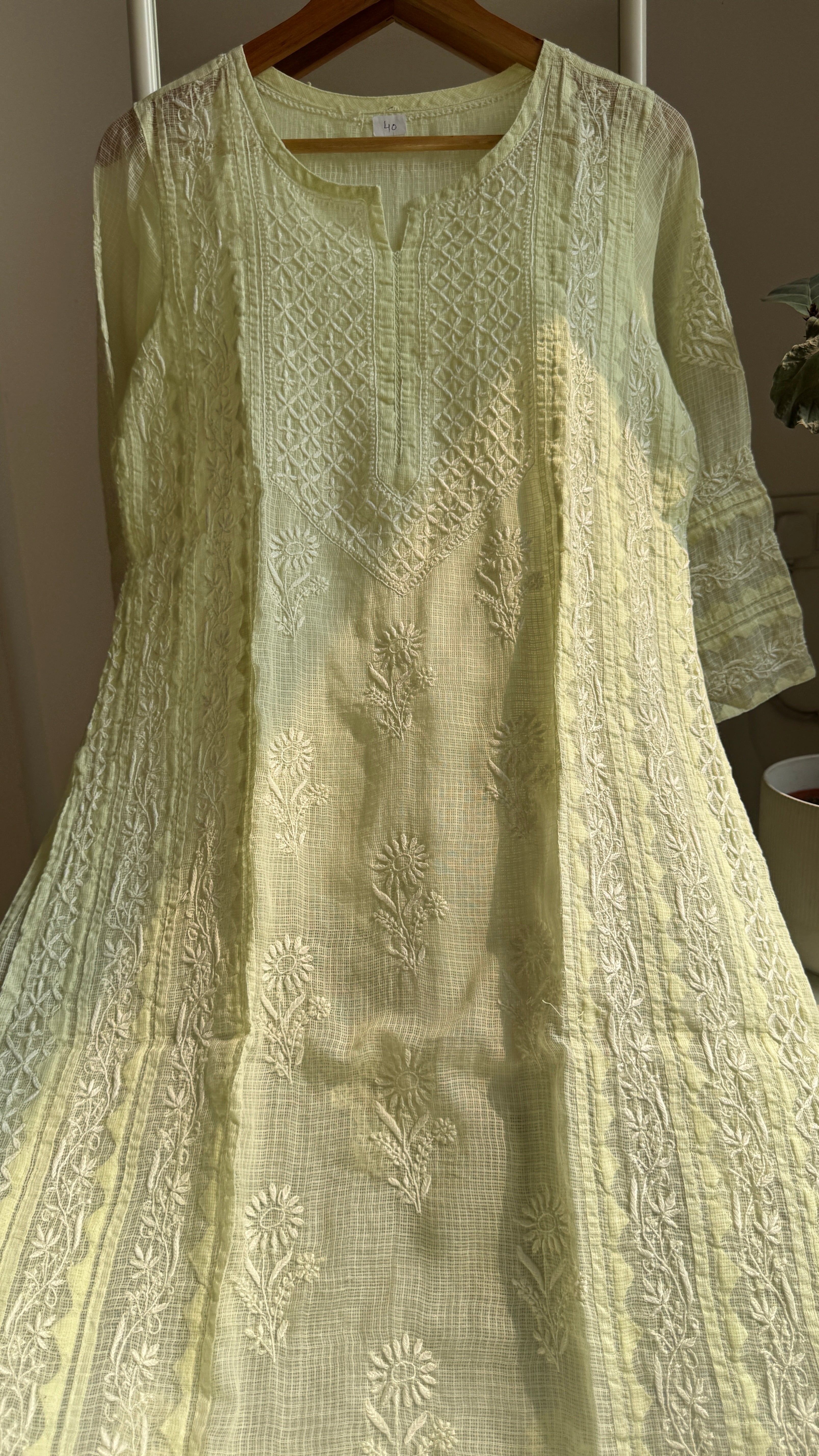 Kota Soft Cotton Chikankari Kurti - Apple Green - TARA Collection