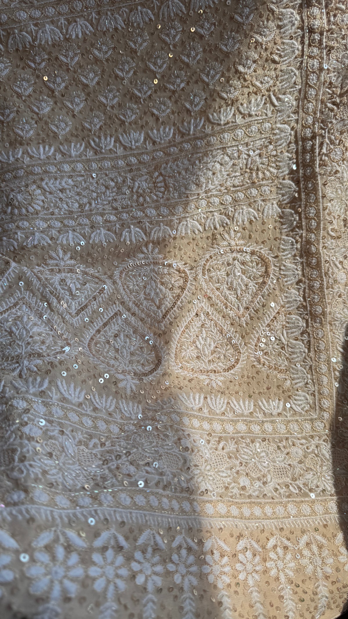 Pure Georgette Lucknow Chikankari Saree -Champagne Beige- Rooh Collection