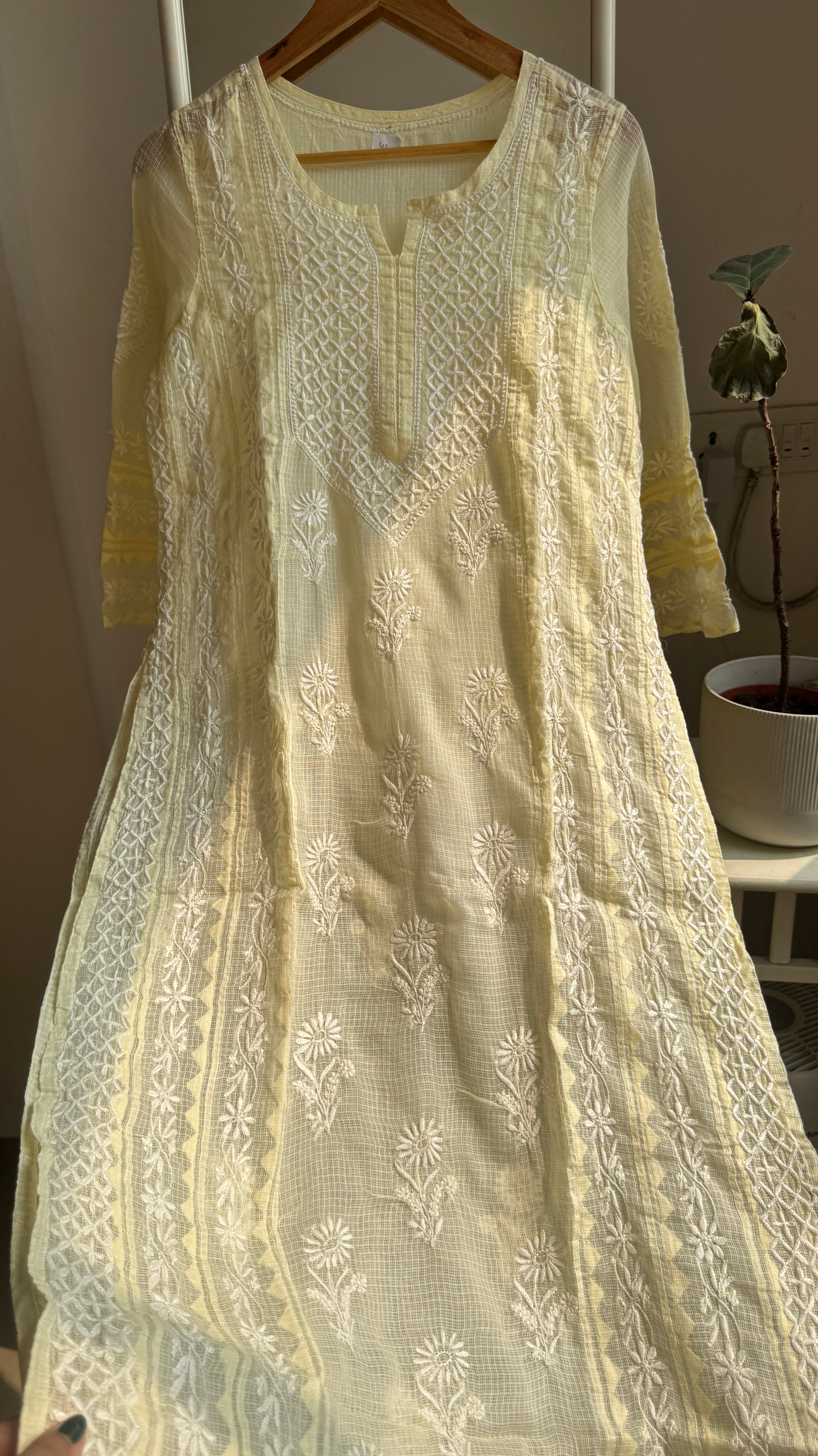 Kota Soft Cotton Chikankari Kurti - Lemon Yellow - TARA Collection