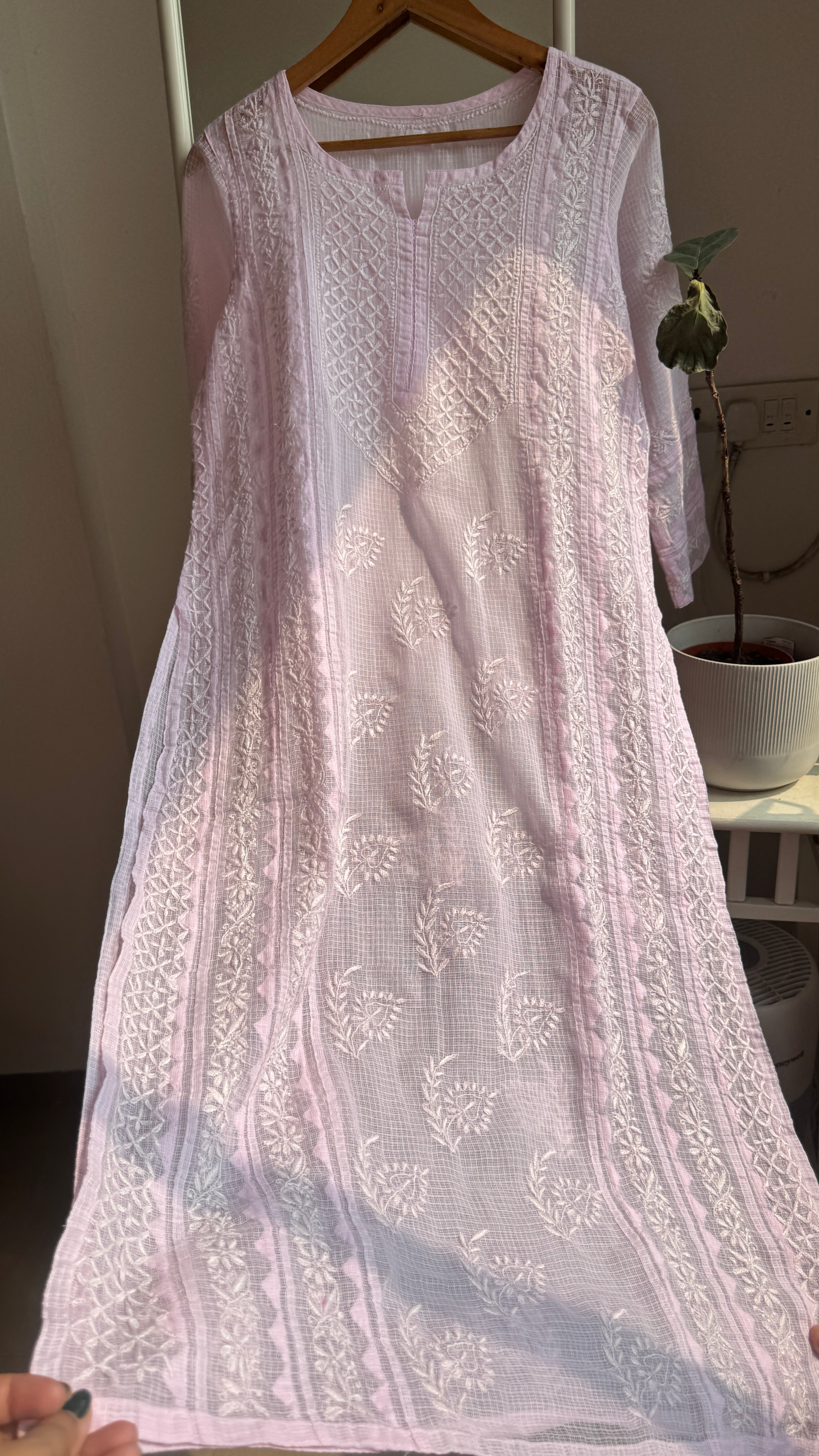 Kota Soft Cotton Chikankari Kurti - Pink - TARA Collection