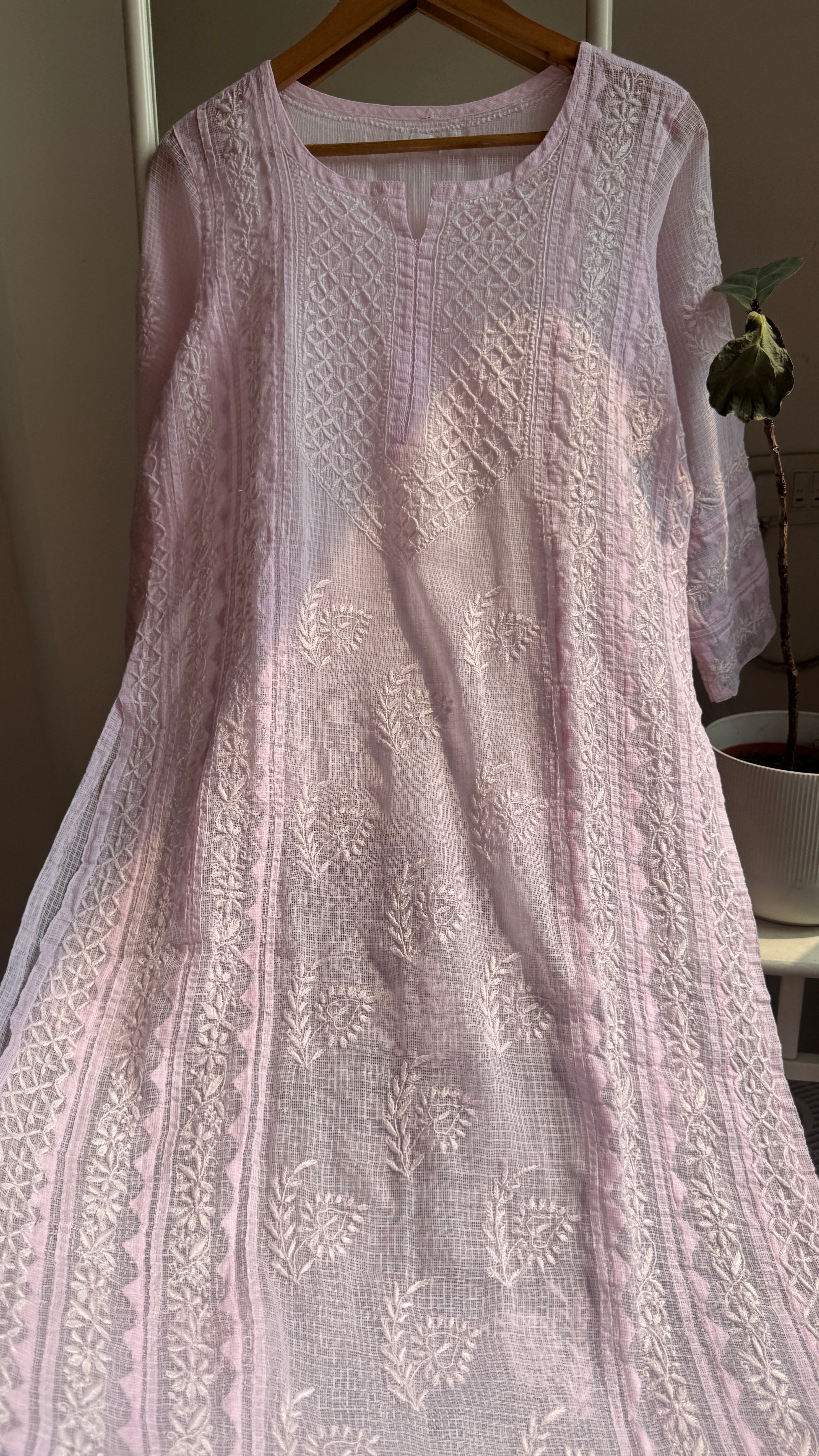 Kota Soft Cotton Chikankari Kurti - Pink - TARA Collection