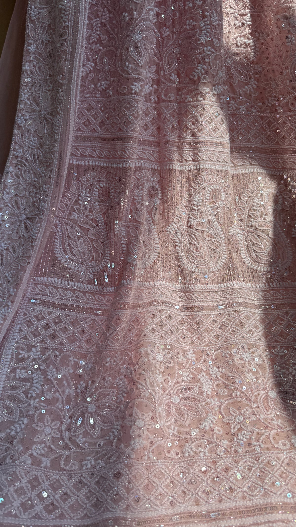 Pure Georgette Lucknow Chikankari Saree - Antique Rose Pink - Rooh Collection