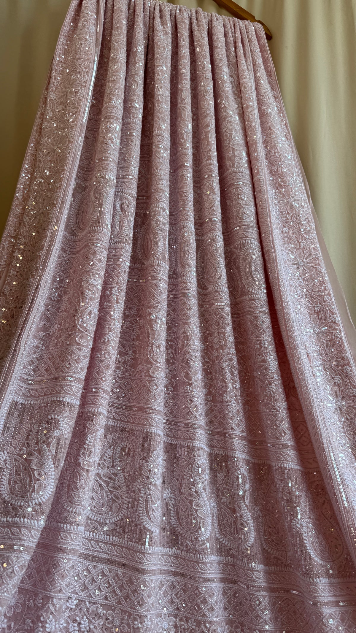 Pure Georgette Lucknow Chikankari Saree - Antique Rose Pink - Rooh Collection