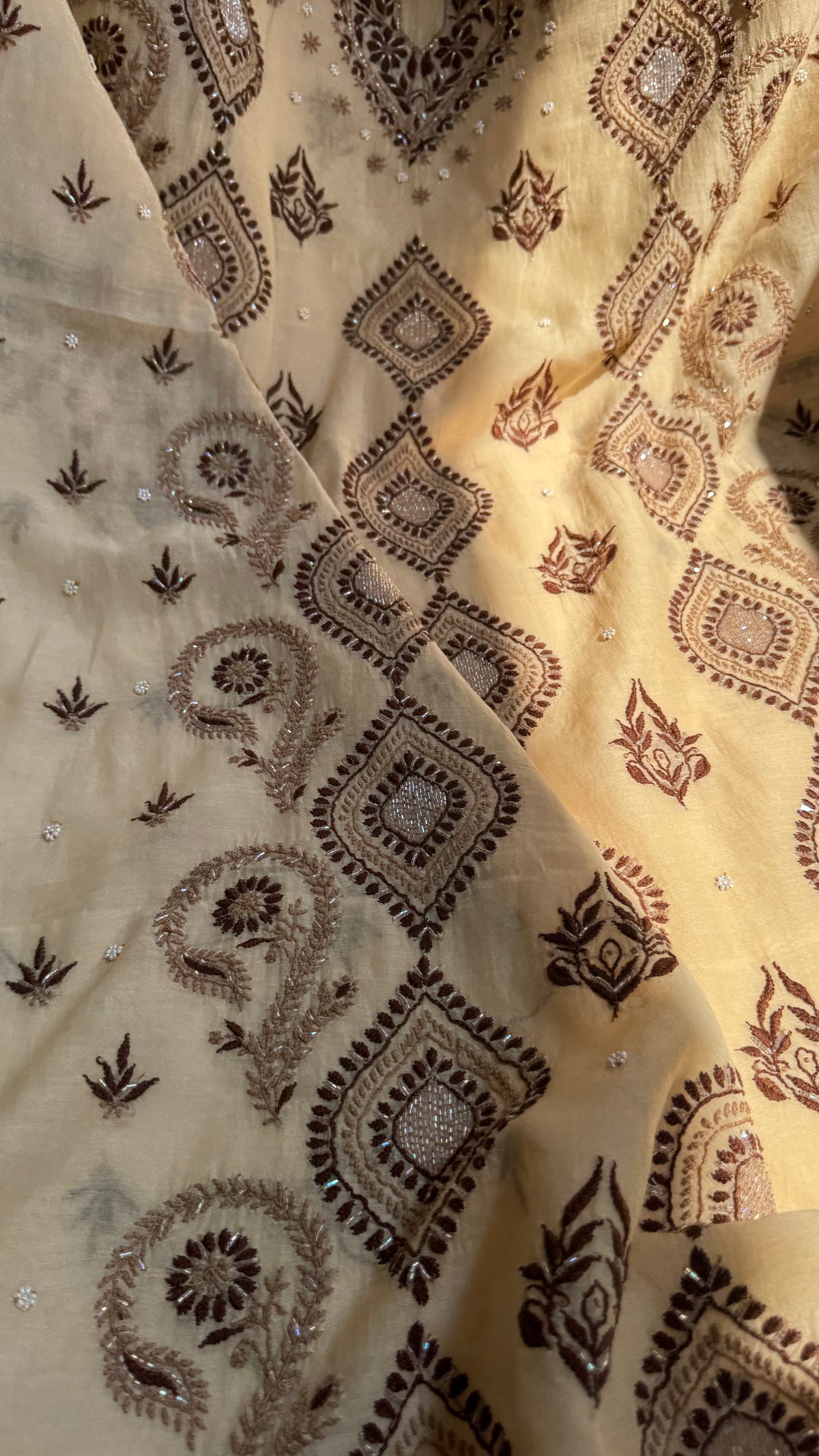 Mul Chanderi Chikankari - Unstitched Set - Multi Colour