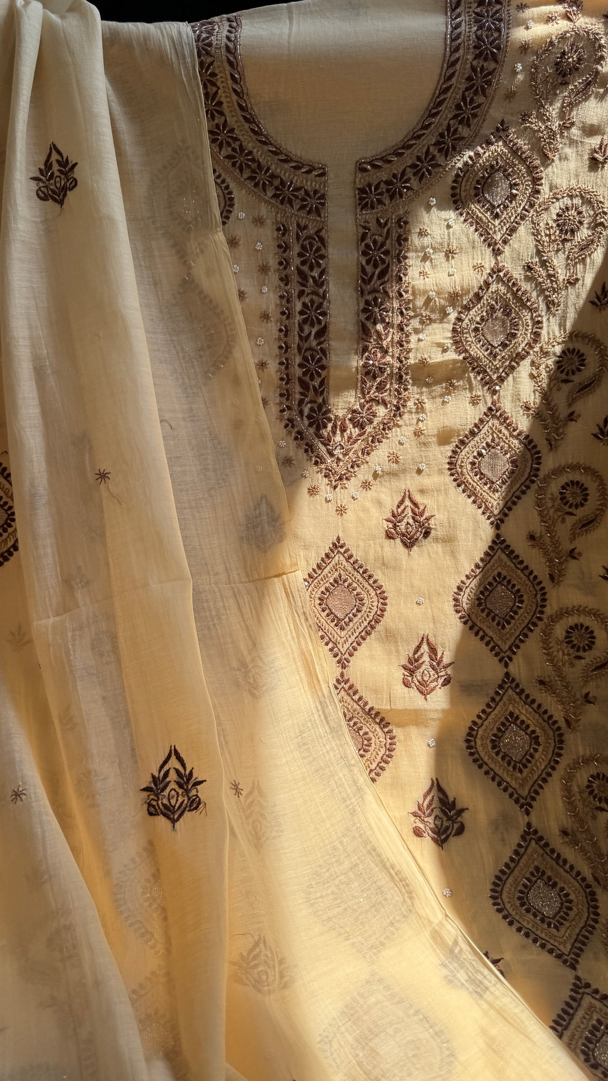 Mul Chanderi Chikankari - Unstitched Set - Multi Colour