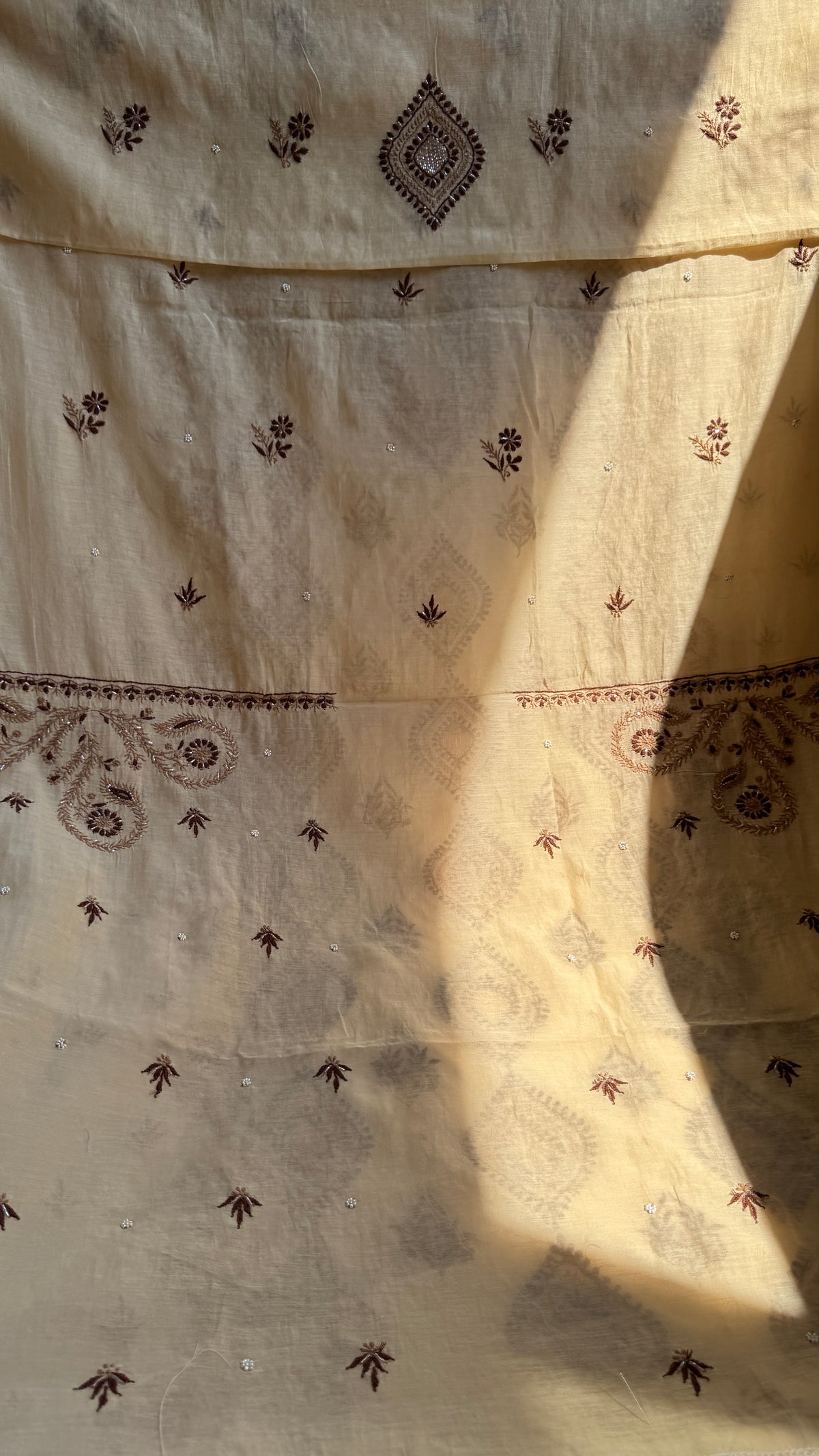 Mul Chanderi Chikankari - Unstitched Set - Multi Colour
