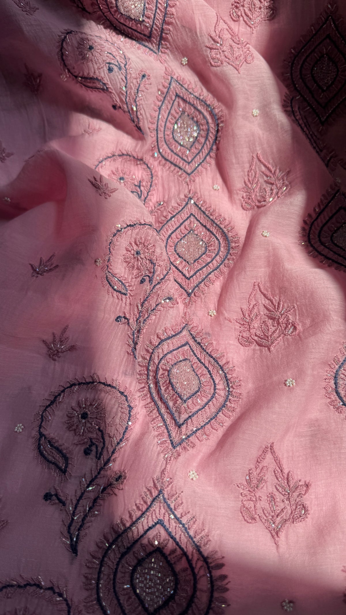 Mul Chanderi Chikankari - Unstitched Set - Multi Colour