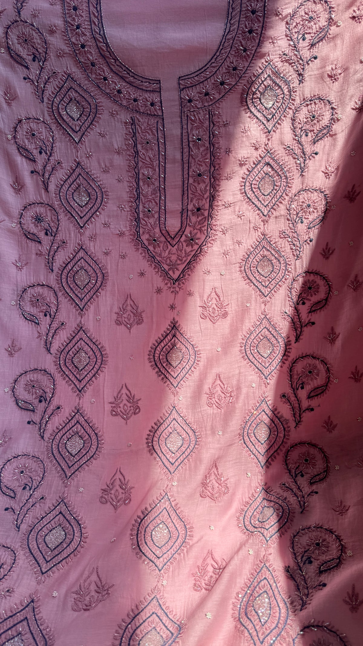 Mul Chanderi Chikankari - Unstitched Set - Multi Colour