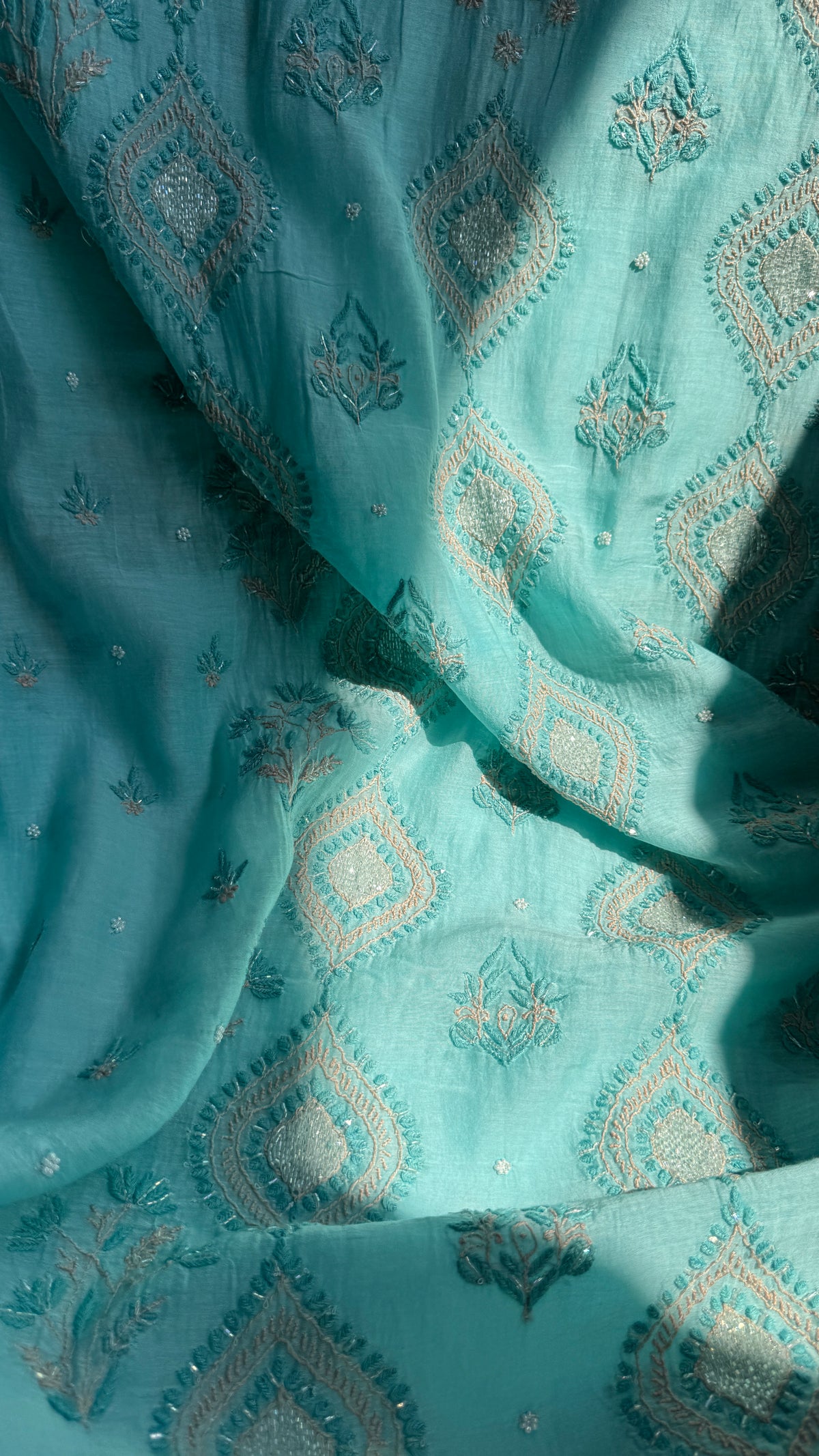Mul Chanderi Chikankari - Unstitched Set - Multi Colour (Copy)
