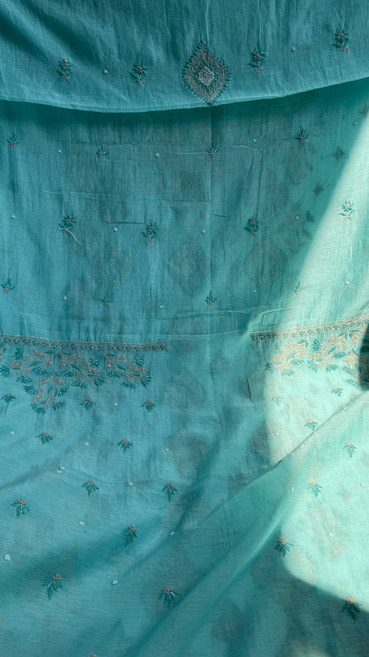 Mul Chanderi Chikankari - Unstitched Set - Multi Colour (Copy)