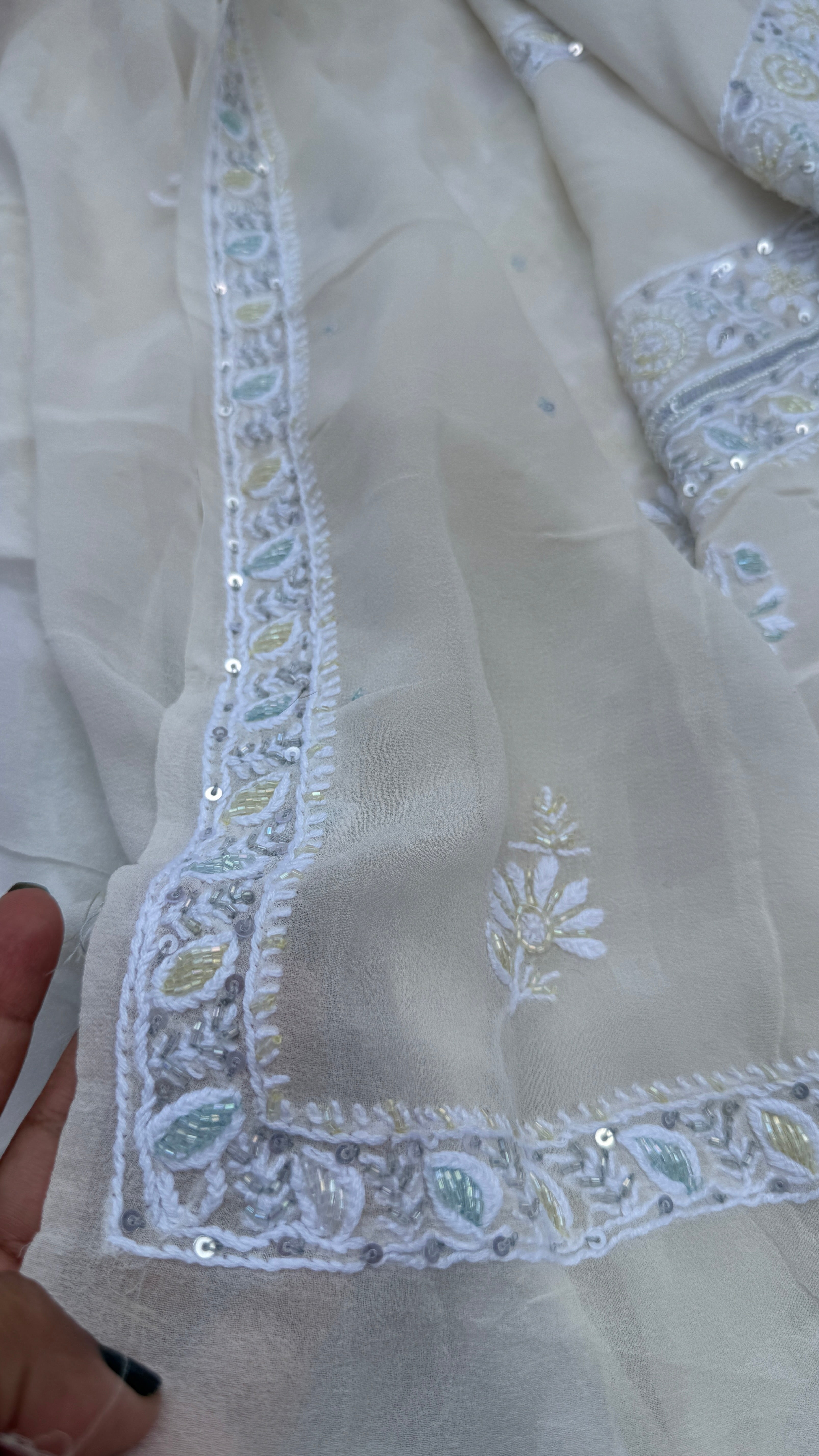 Pure Georgette Chikankari Unstitched Kurta-Dupatta Set - KALA