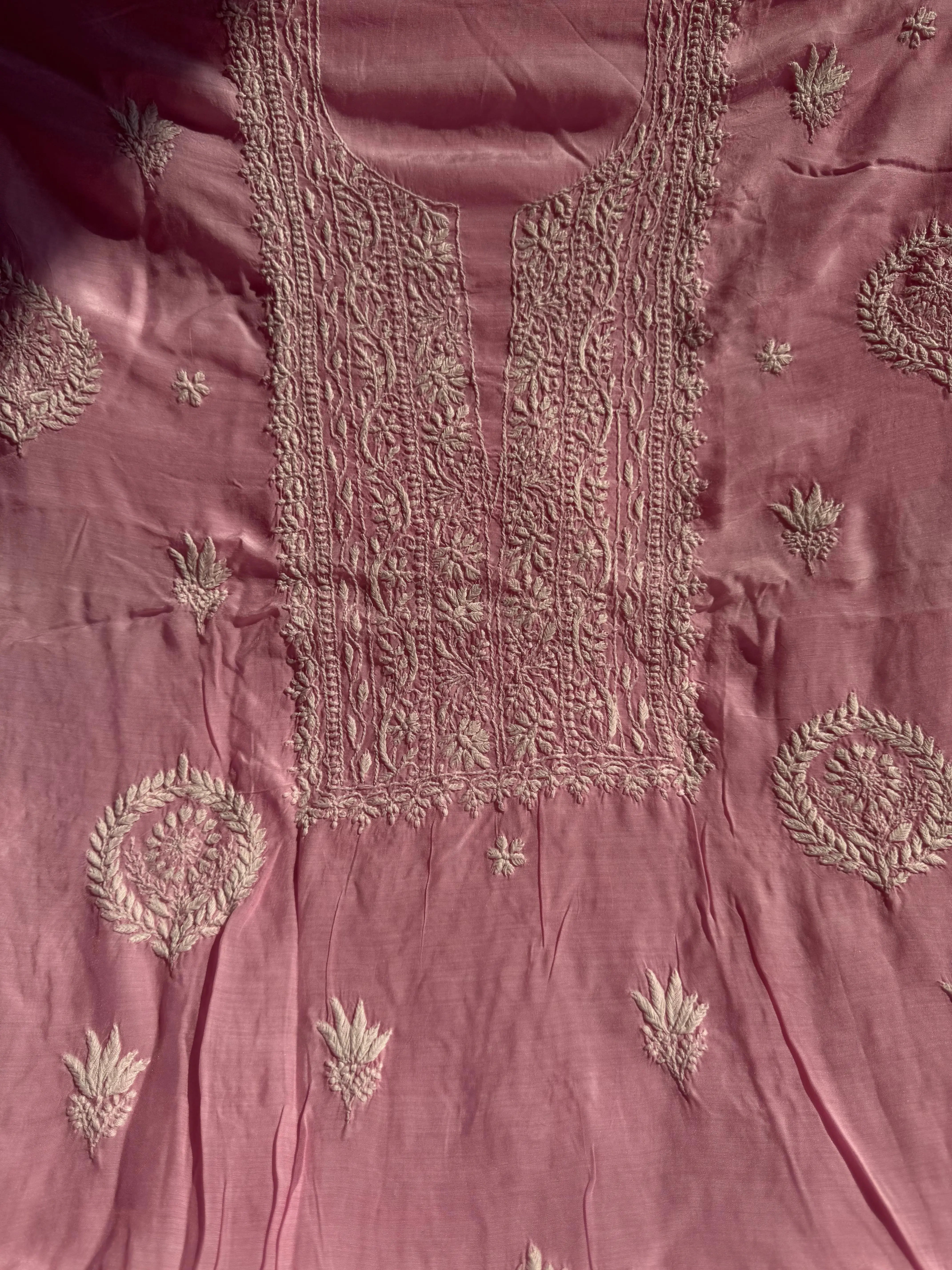 Pure Muslin kurti Length unstitched - Pink ARIAA CHIKANKARI