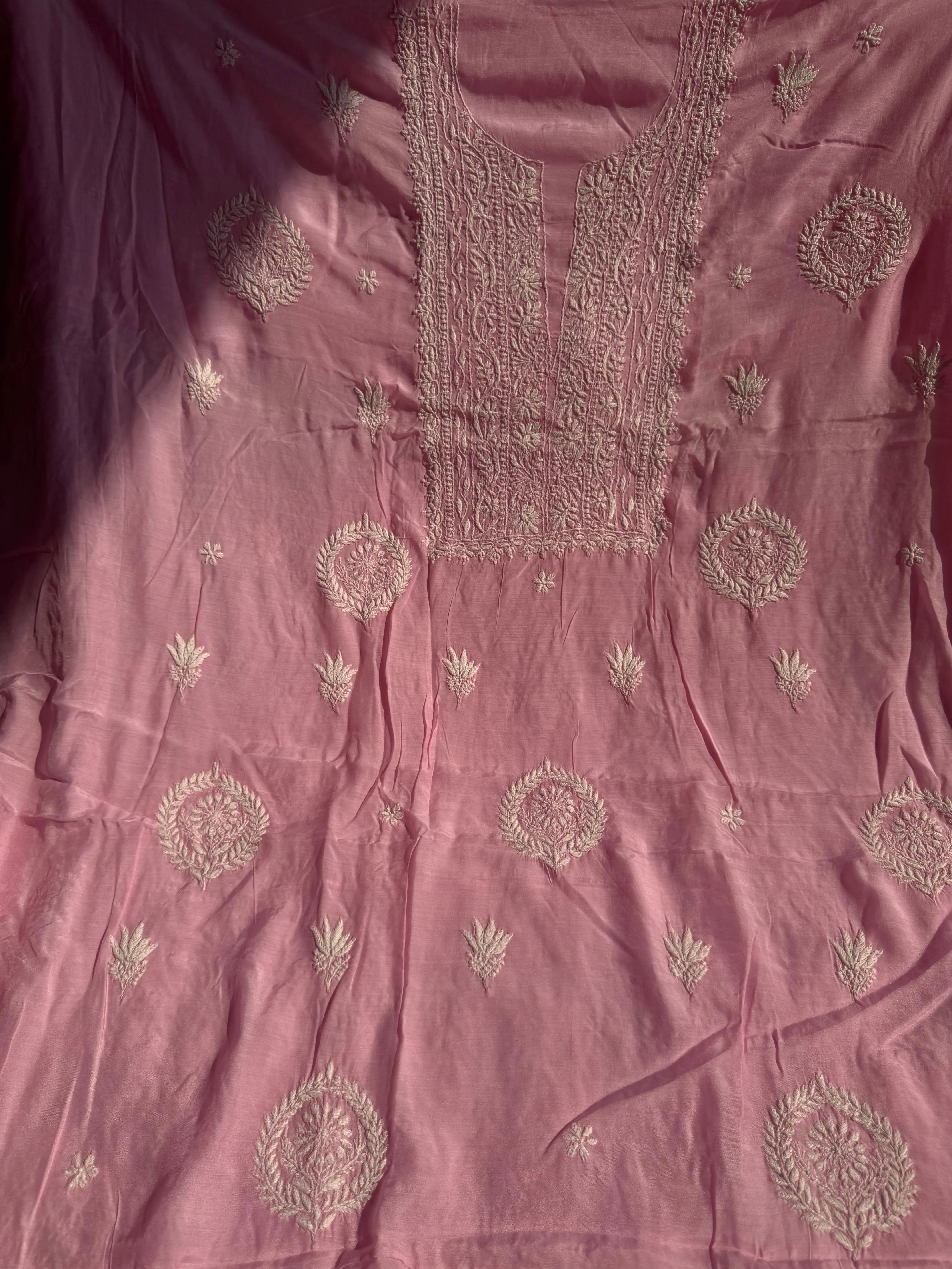 Pure Muslin kurti Length unstitched - Pink ARIAA CHIKANKARI