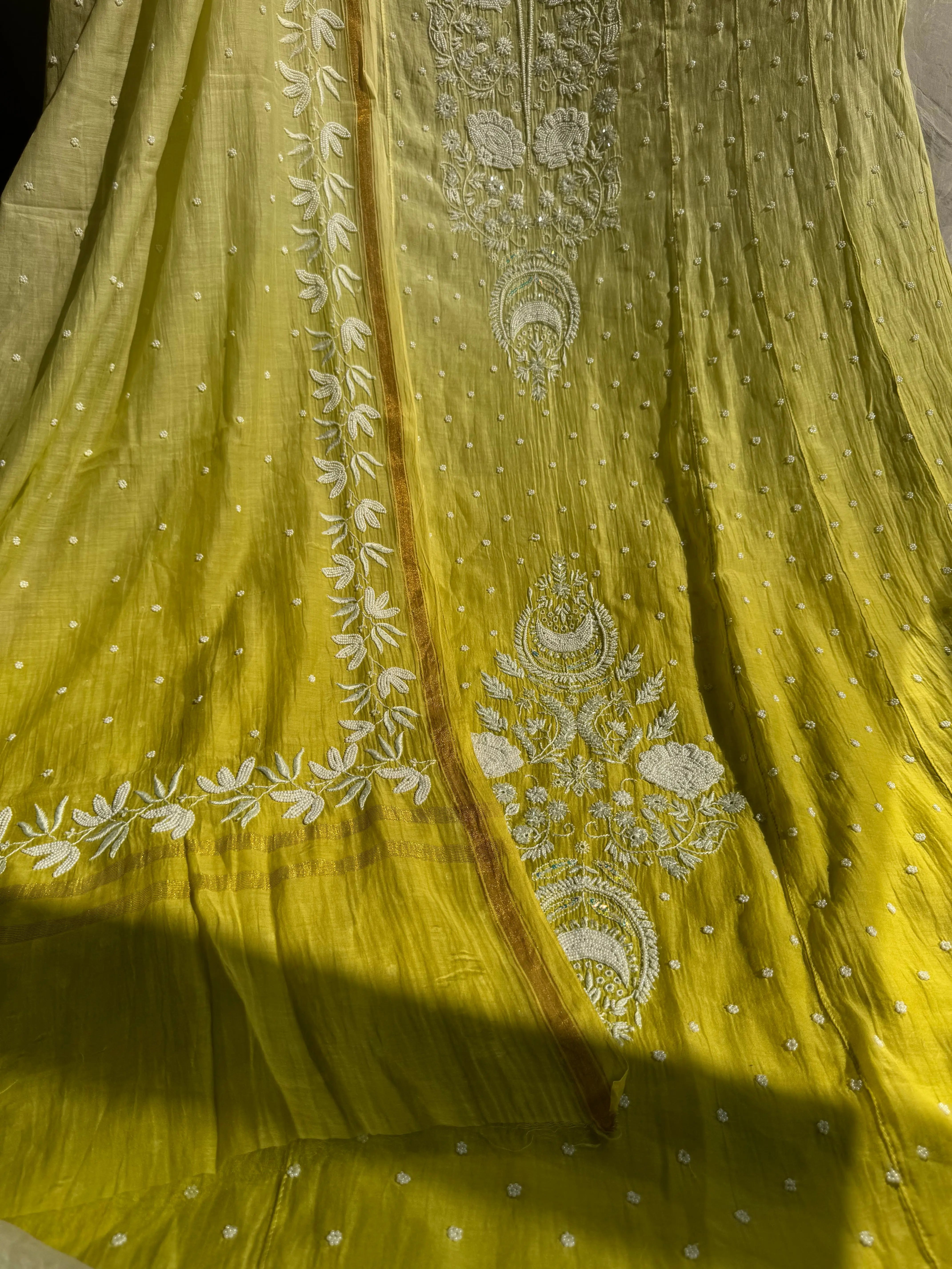 Mul Chanderi Chikankari Anarkali - Green Ombre ARIAA CHIKANKARI