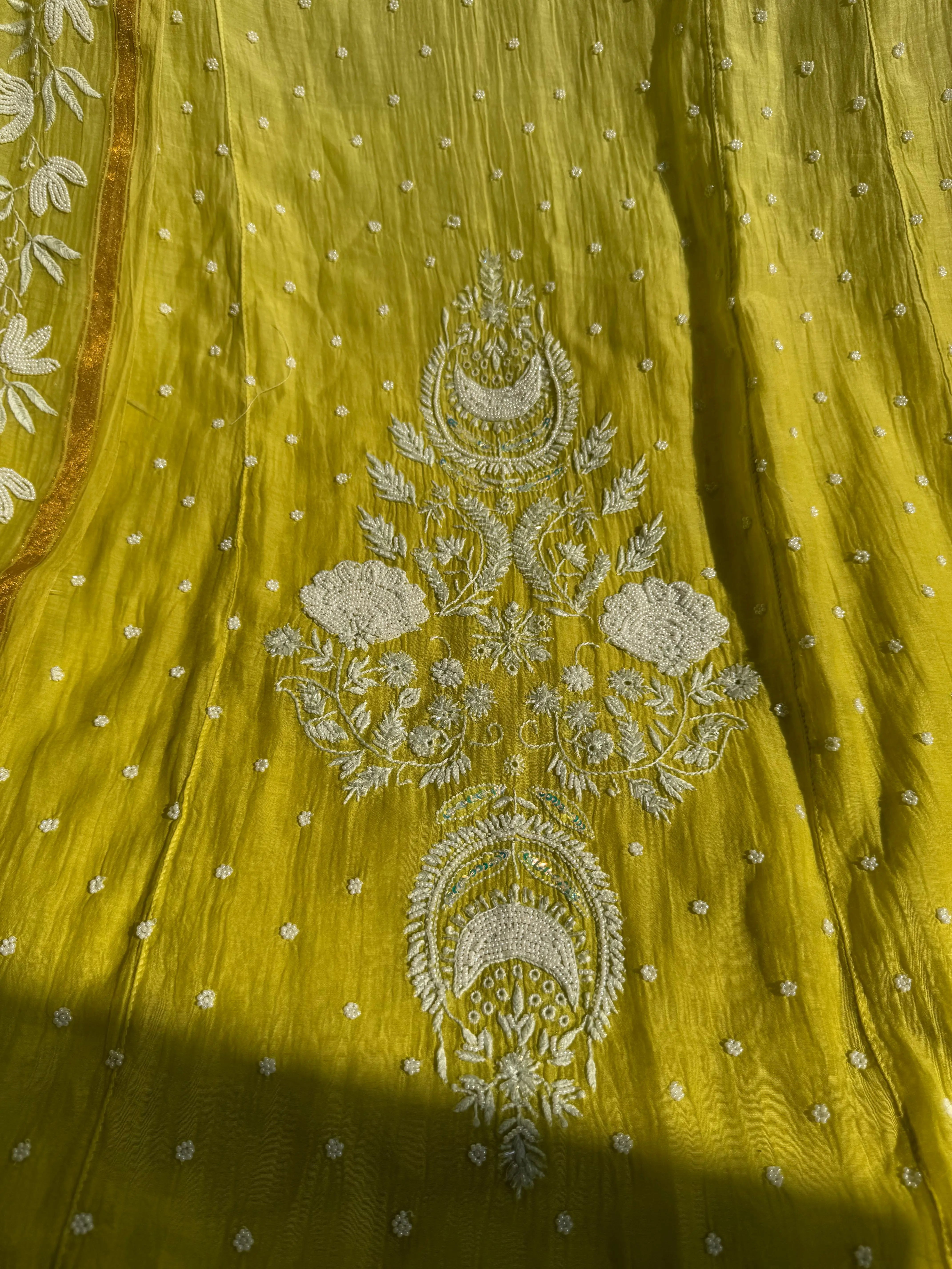 Mul Chanderi Chikankari Anarkali - Green Ombre ARIAA CHIKANKARI