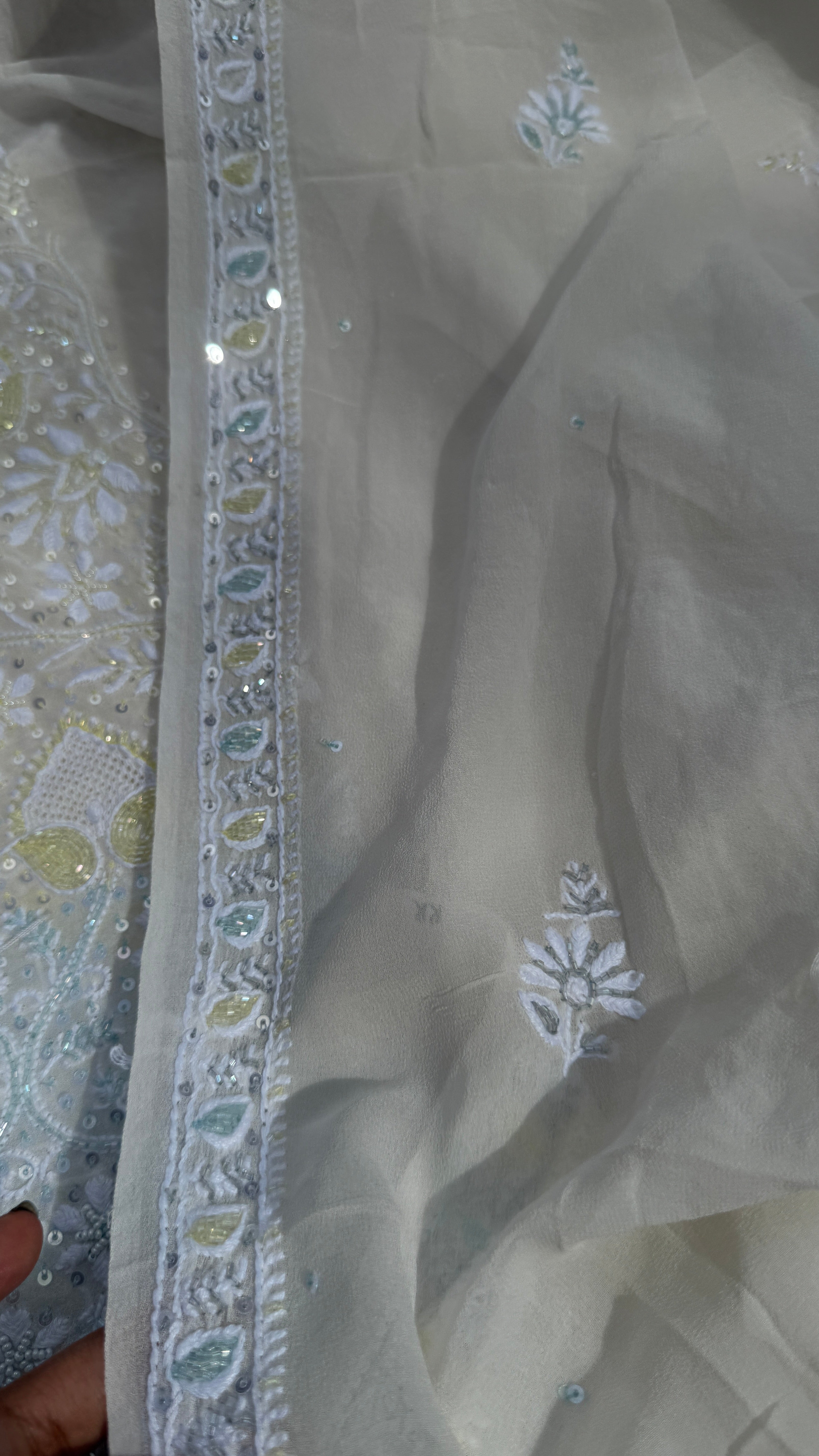 Pure Georgette Chikankari Unstitched Kurta-Dupatta Set - KALA