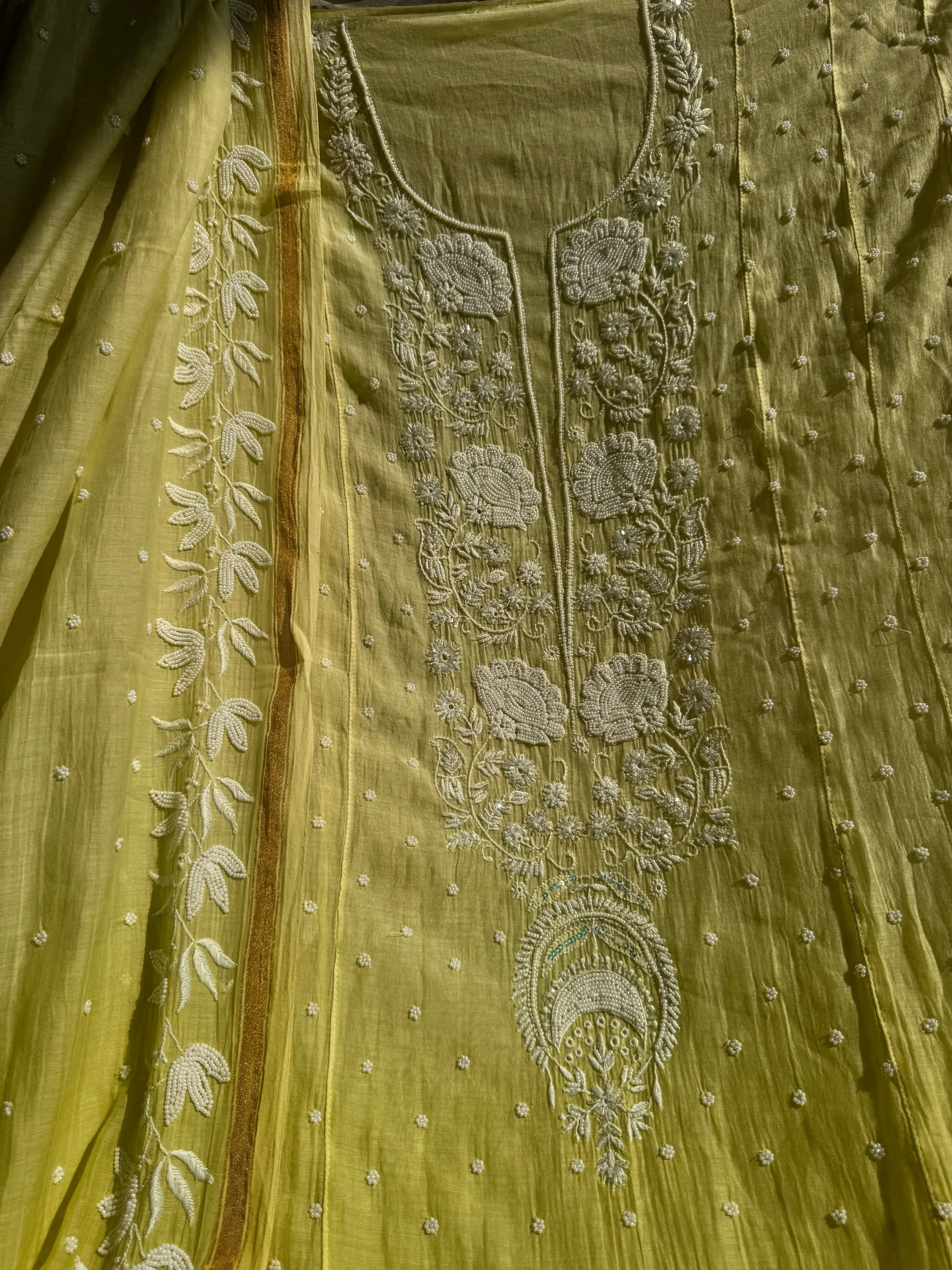 Mul Chanderi Chikankari Anarkali - Green Ombre ARIAA CHIKANKARI