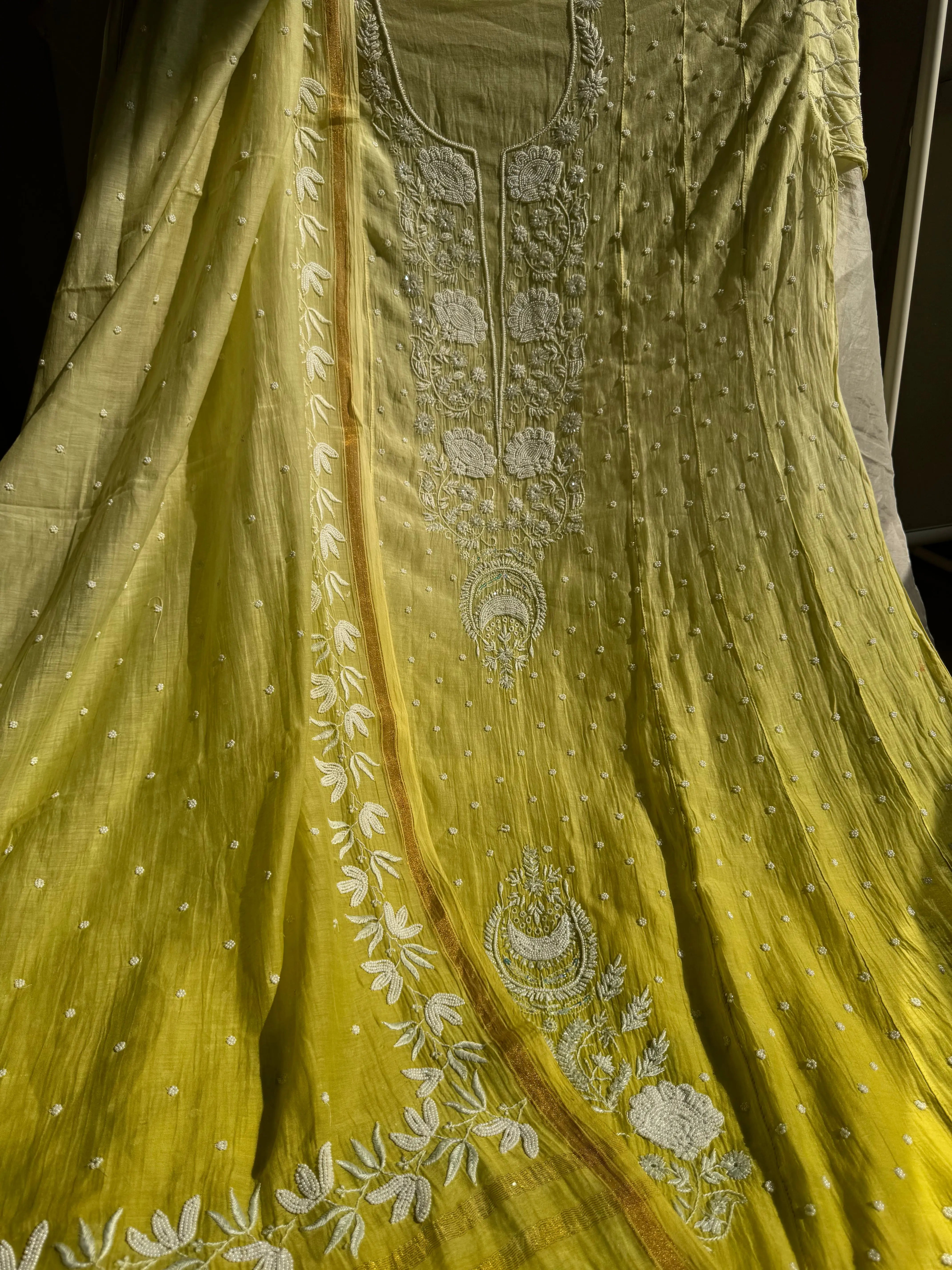 Mul Chanderi Chikankari Anarkali - Green Ombre ARIAA CHIKANKARI