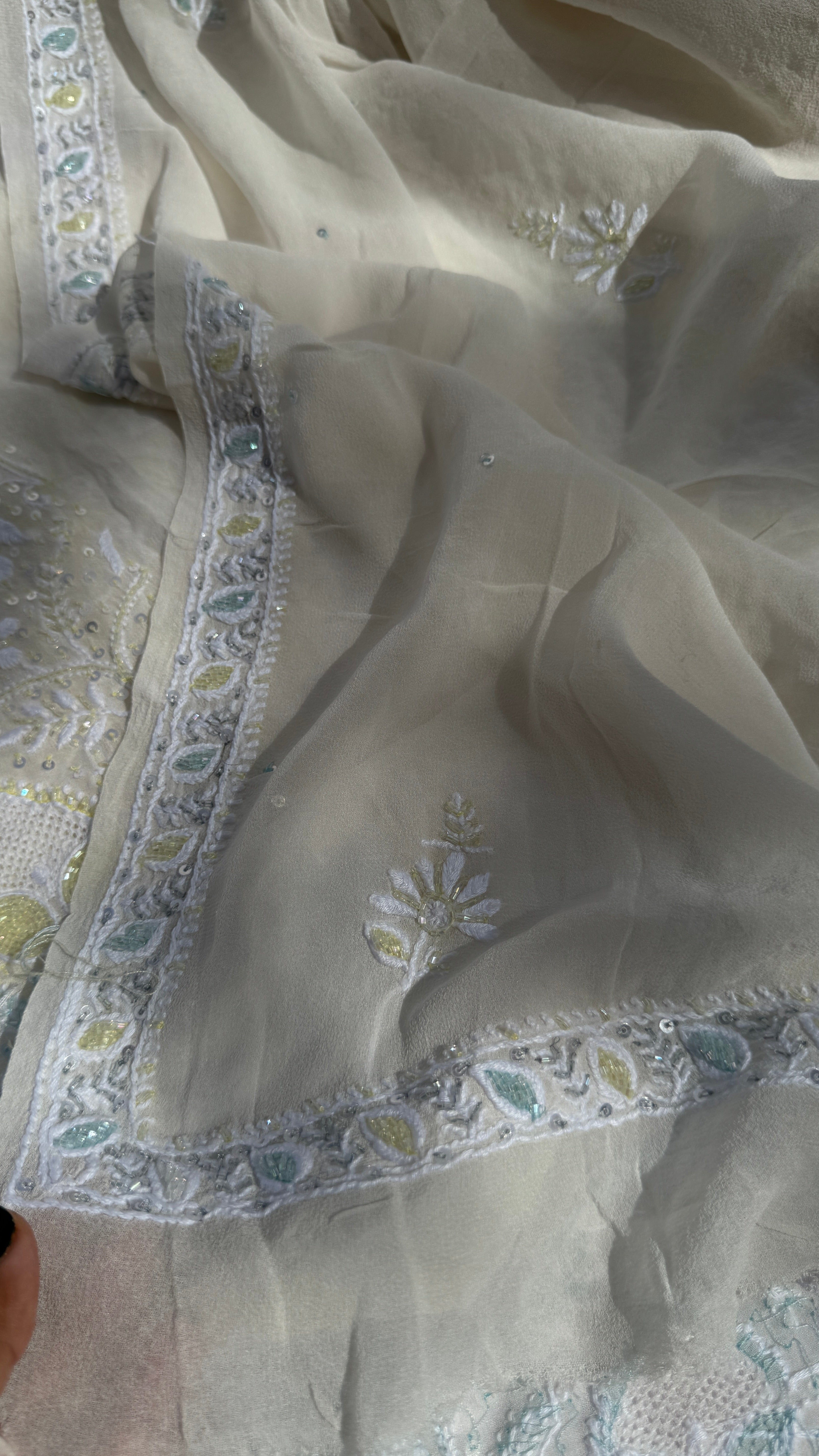 Pure Georgette Chikankari Unstitched Kurta-Dupatta Set - KALA