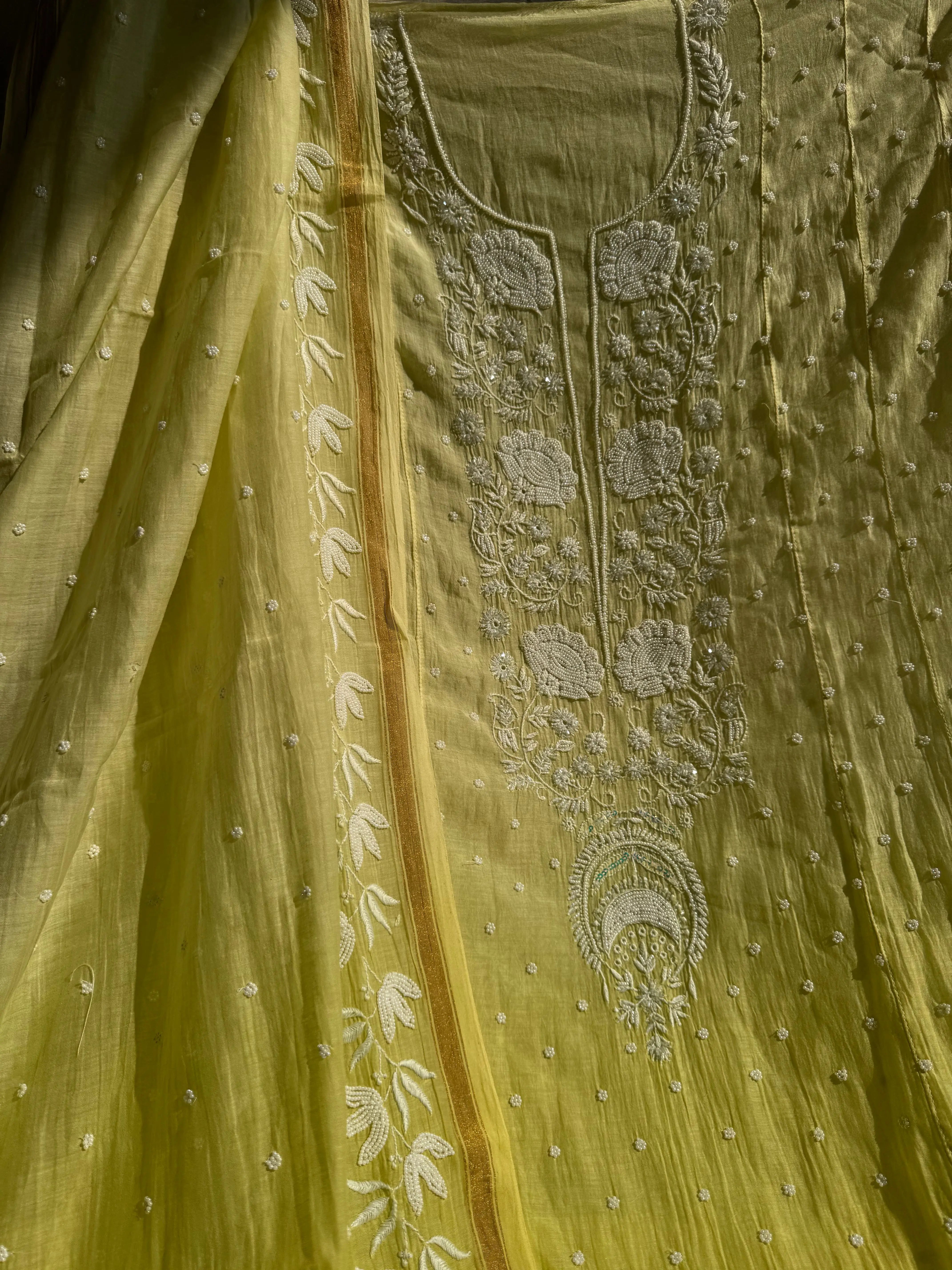 Mul Chanderi Chikankari Anarkali - Green Ombre ARIAA CHIKANKARI
