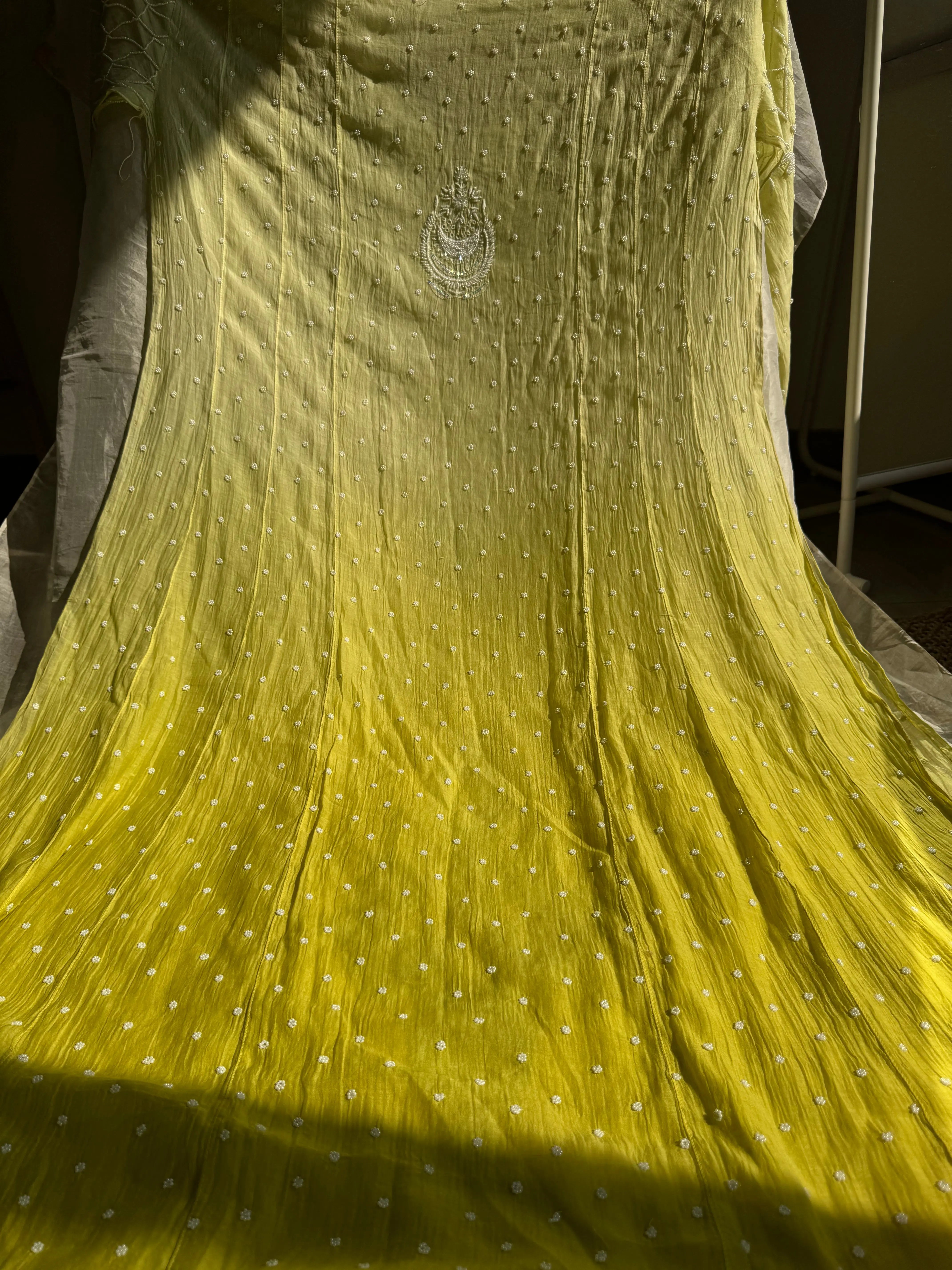 Mul Chanderi Chikankari Anarkali - Green Ombre ARIAA CHIKANKARI