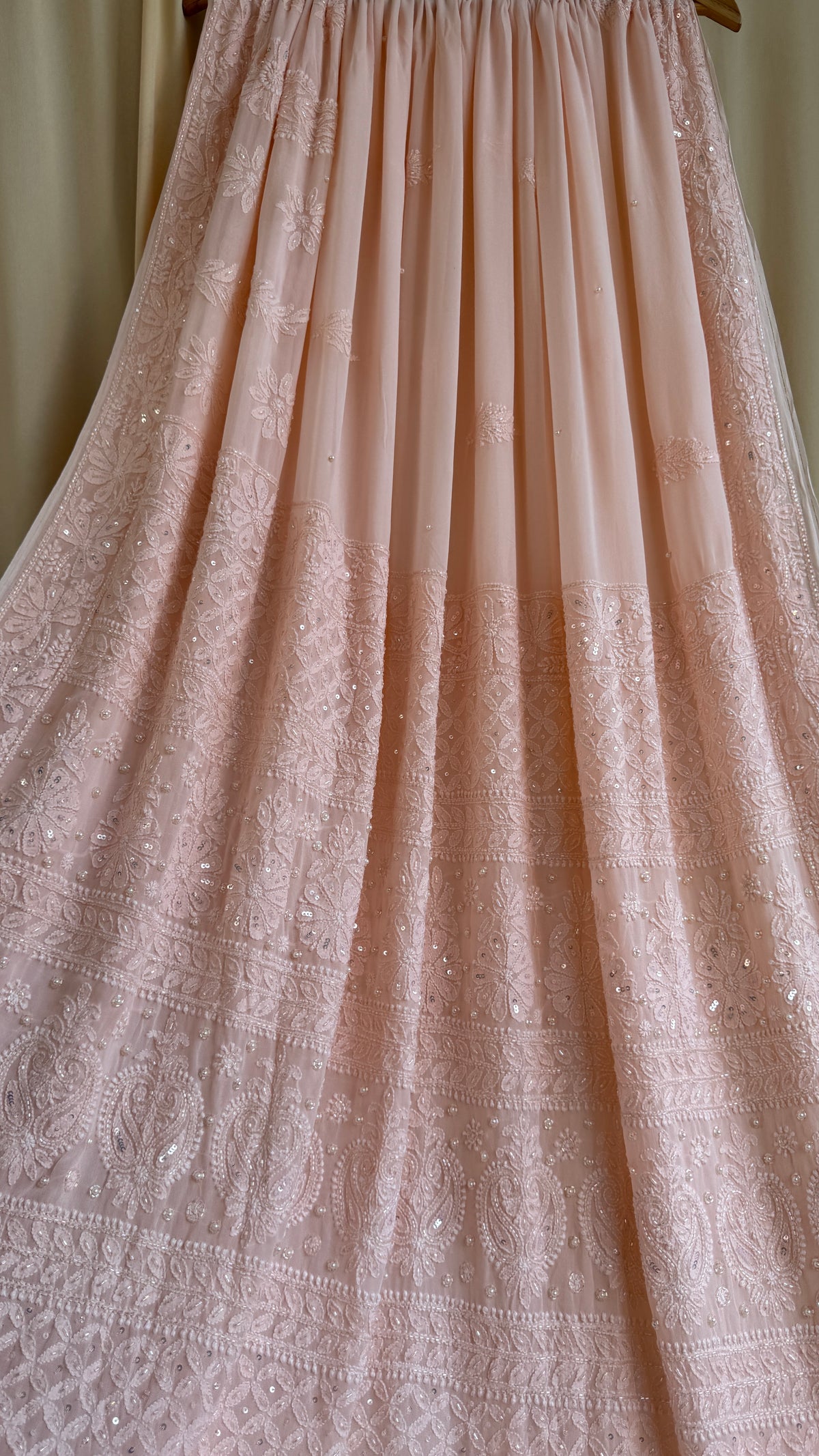 Viscose Chikankari saree with Pearl embellishments -Peach