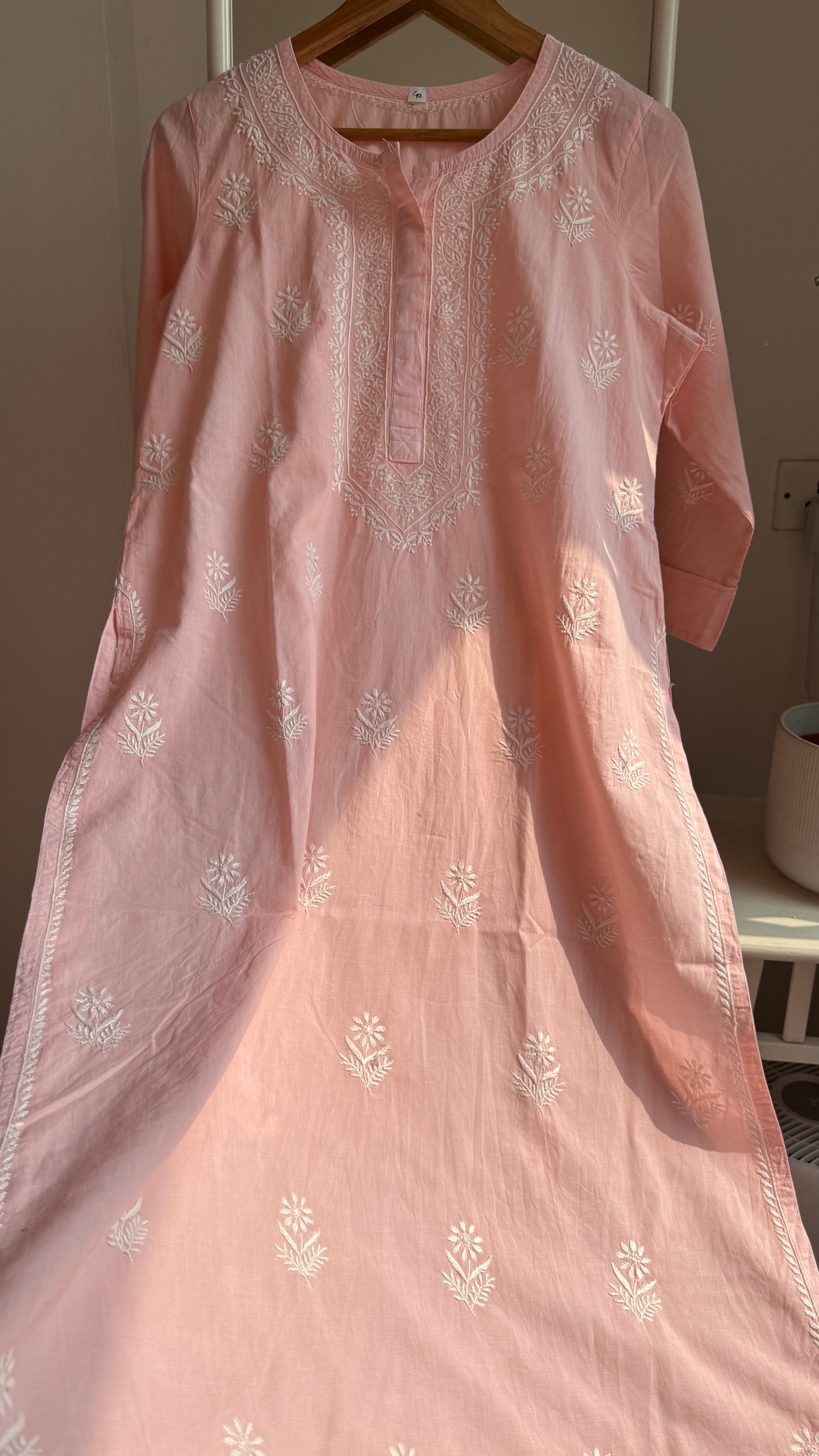 Mul Cotton Chikankari Kurti - Peach