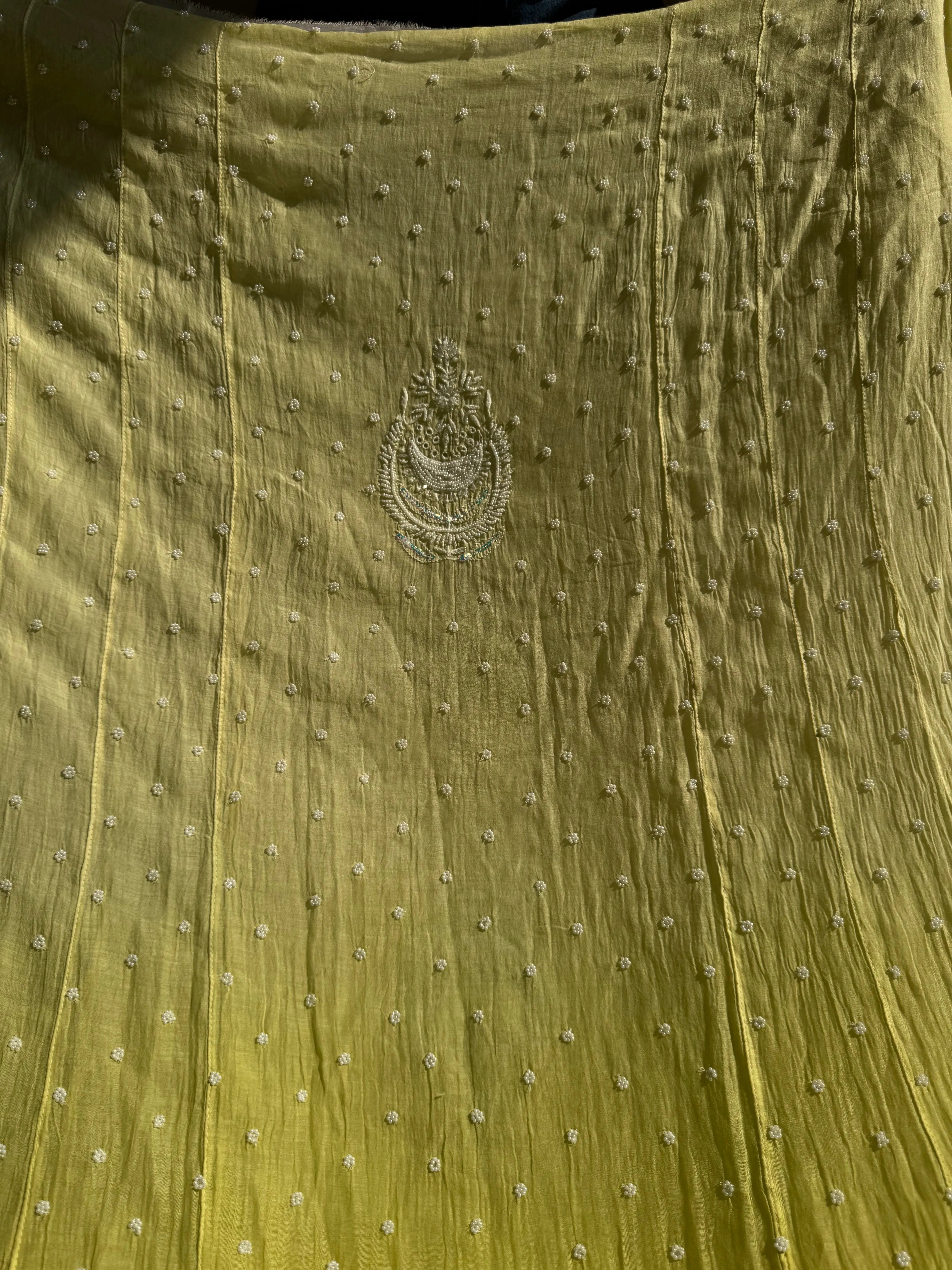 Mul Chanderi Chikankari Anarkali - Green Ombre ARIAA CHIKANKARI