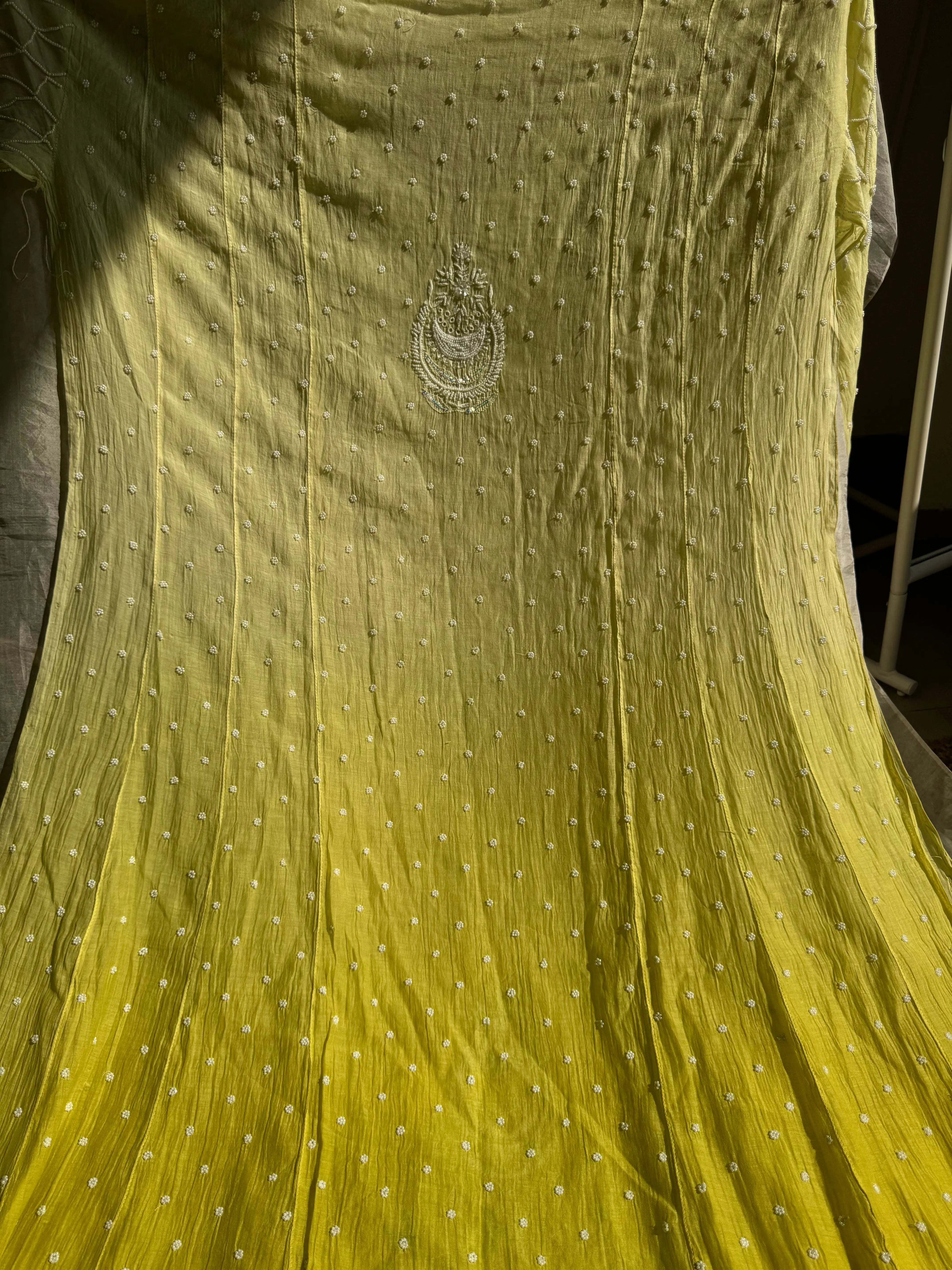 Mul Chanderi Chikankari Anarkali - Green Ombre ARIAA CHIKANKARI