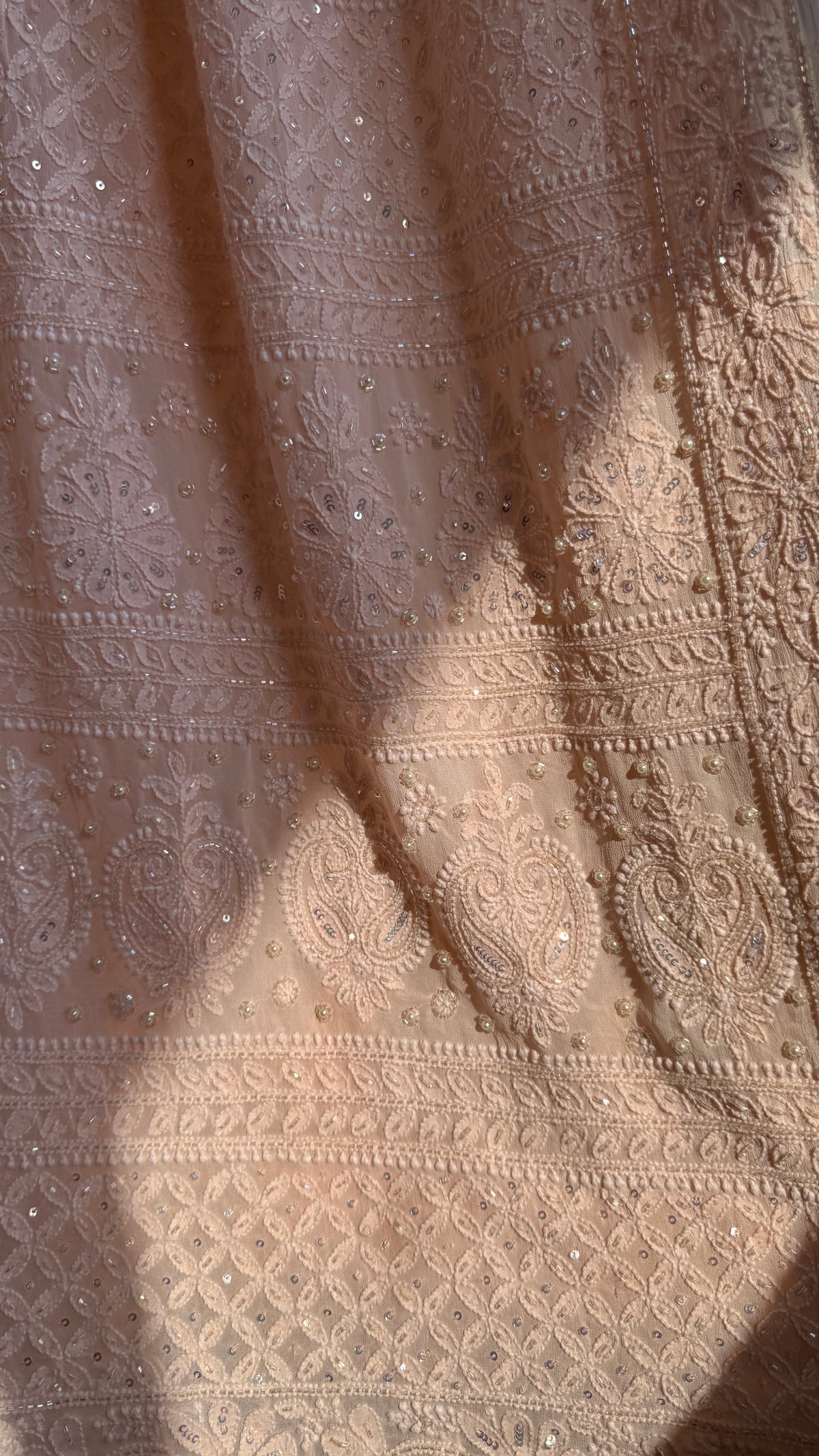 Viscose Chikankari saree with Pearl embellishments -Peach