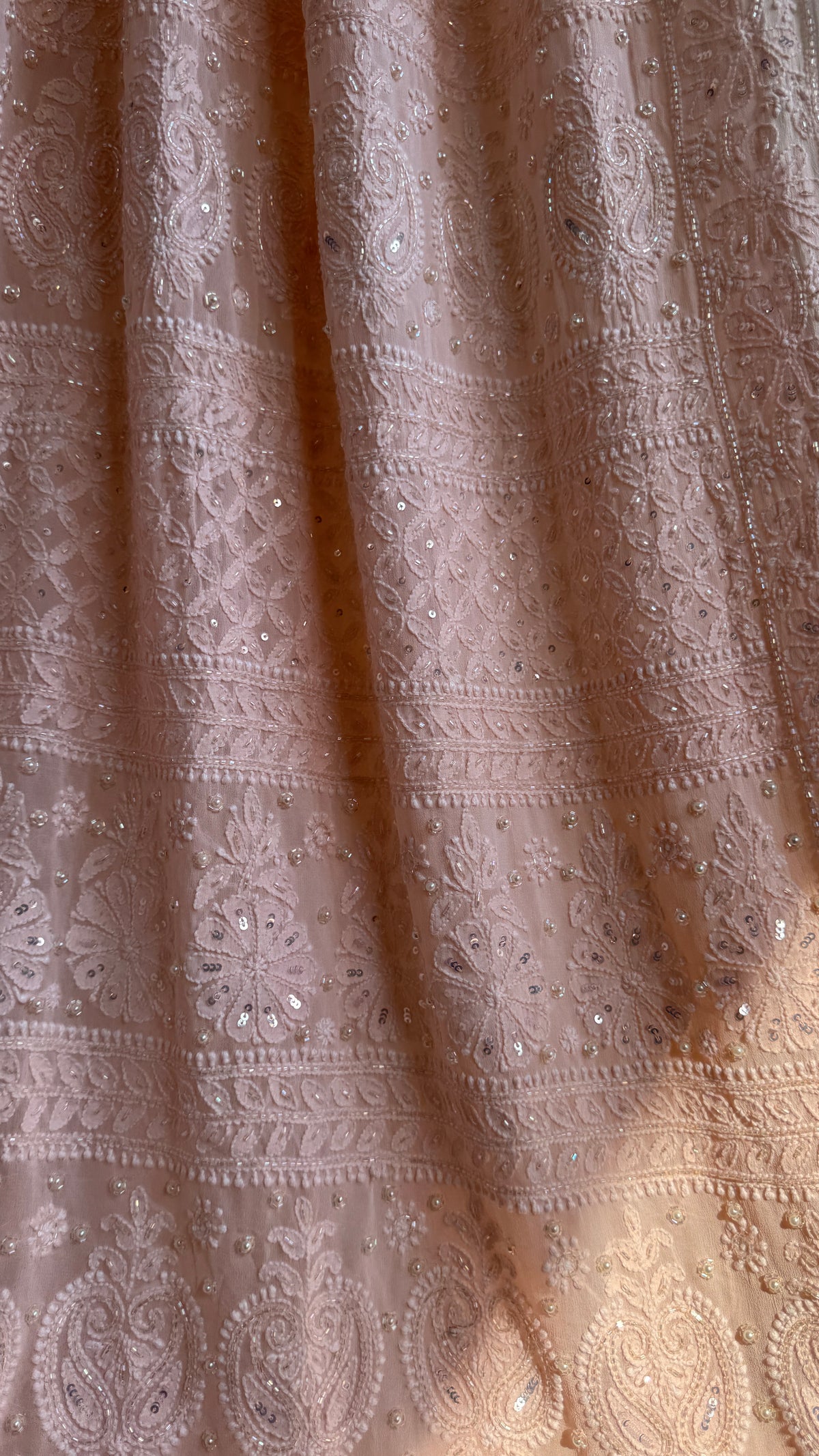 Viscose Chikankari saree with Pearl embellishments -Peach