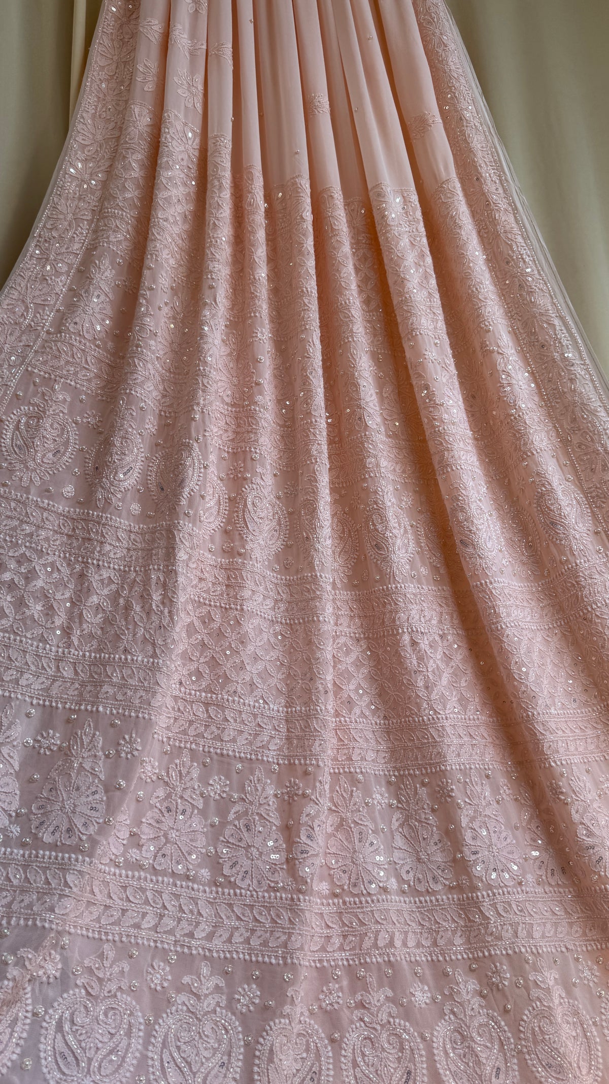 Viscose Chikankari saree with Pearl embellishments -Peach