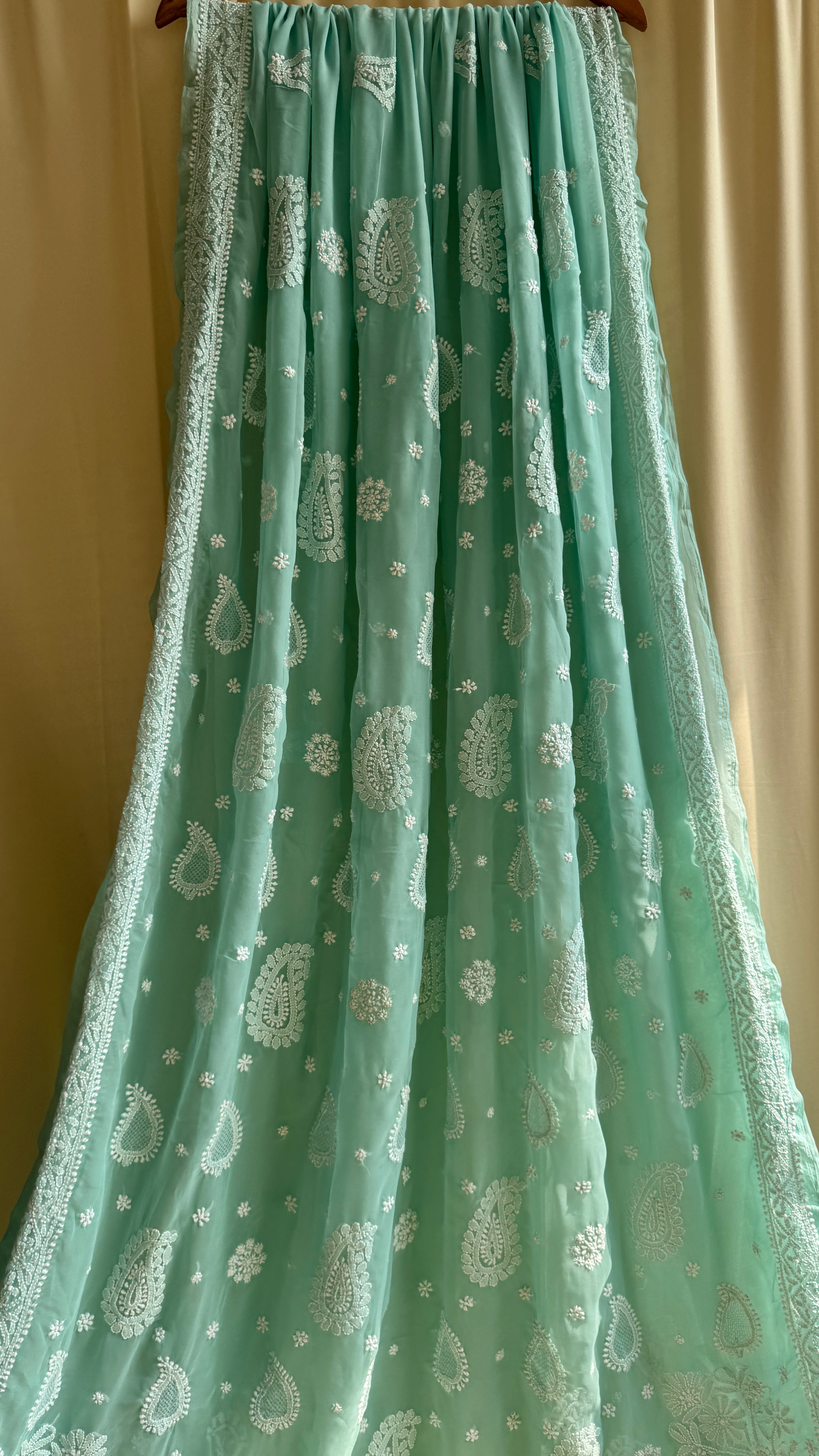 Georgette Chikankari saree in Green