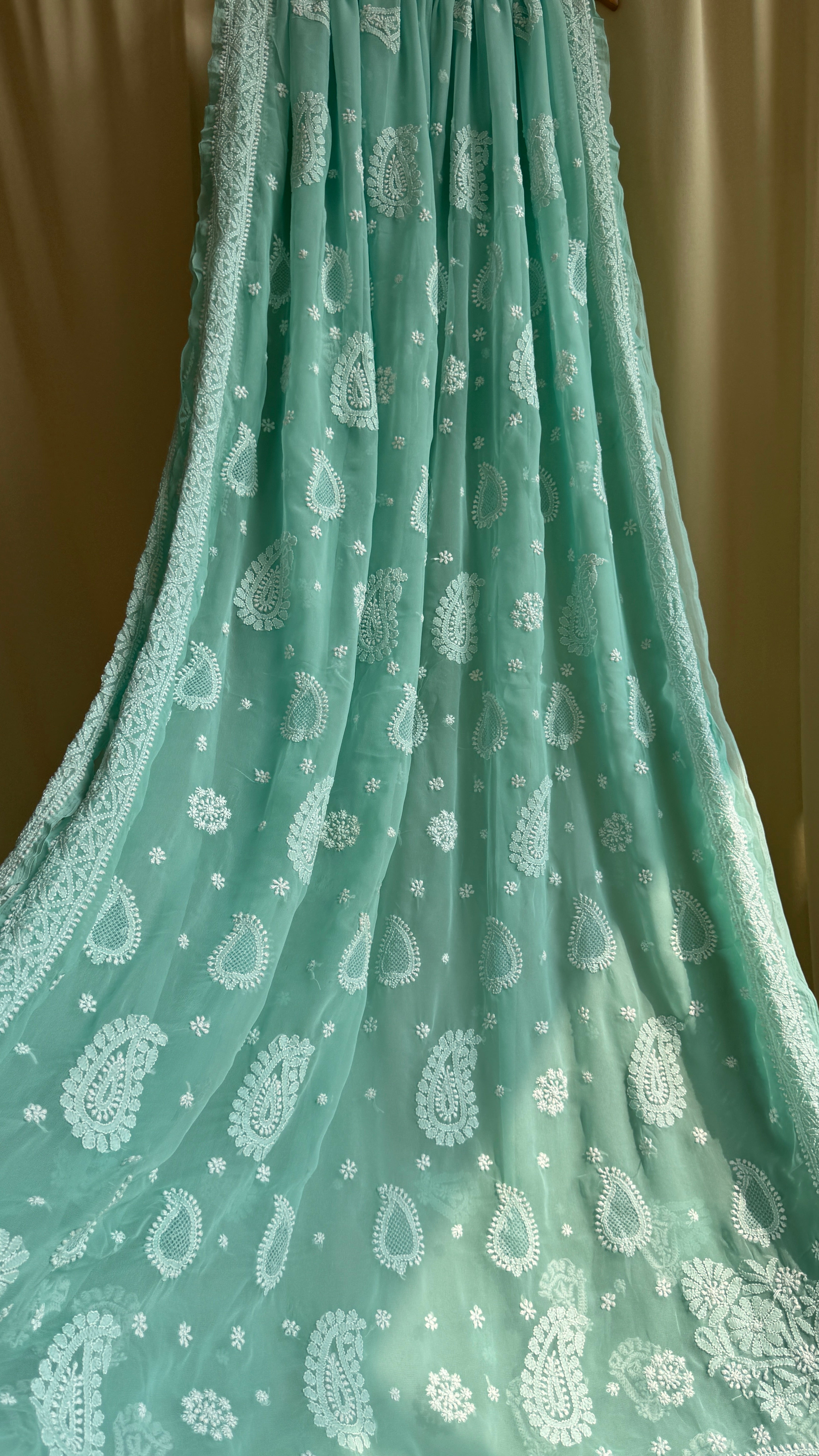 Georgette Chikankari saree in Green