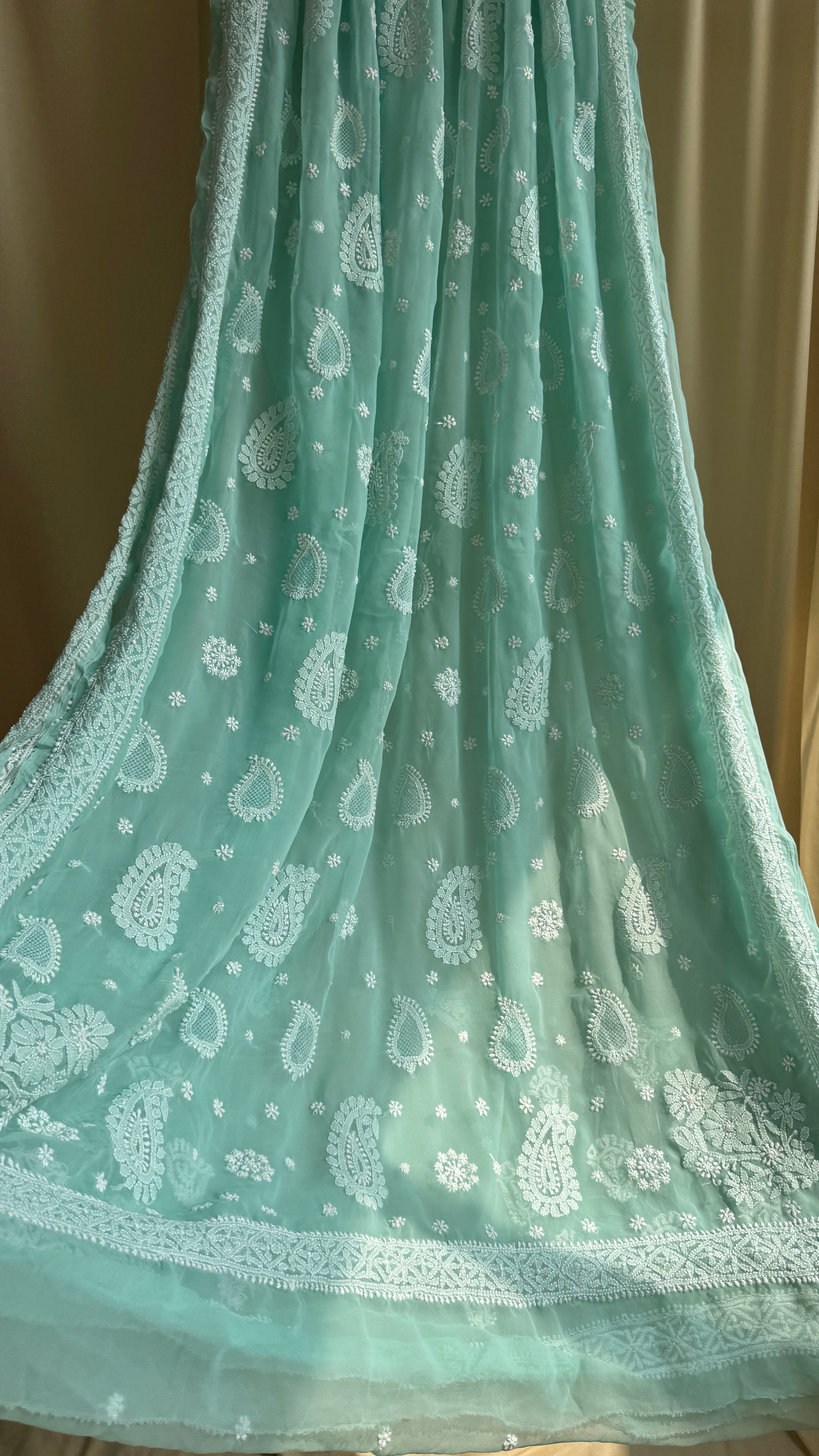 Georgette Chikankari saree in Green