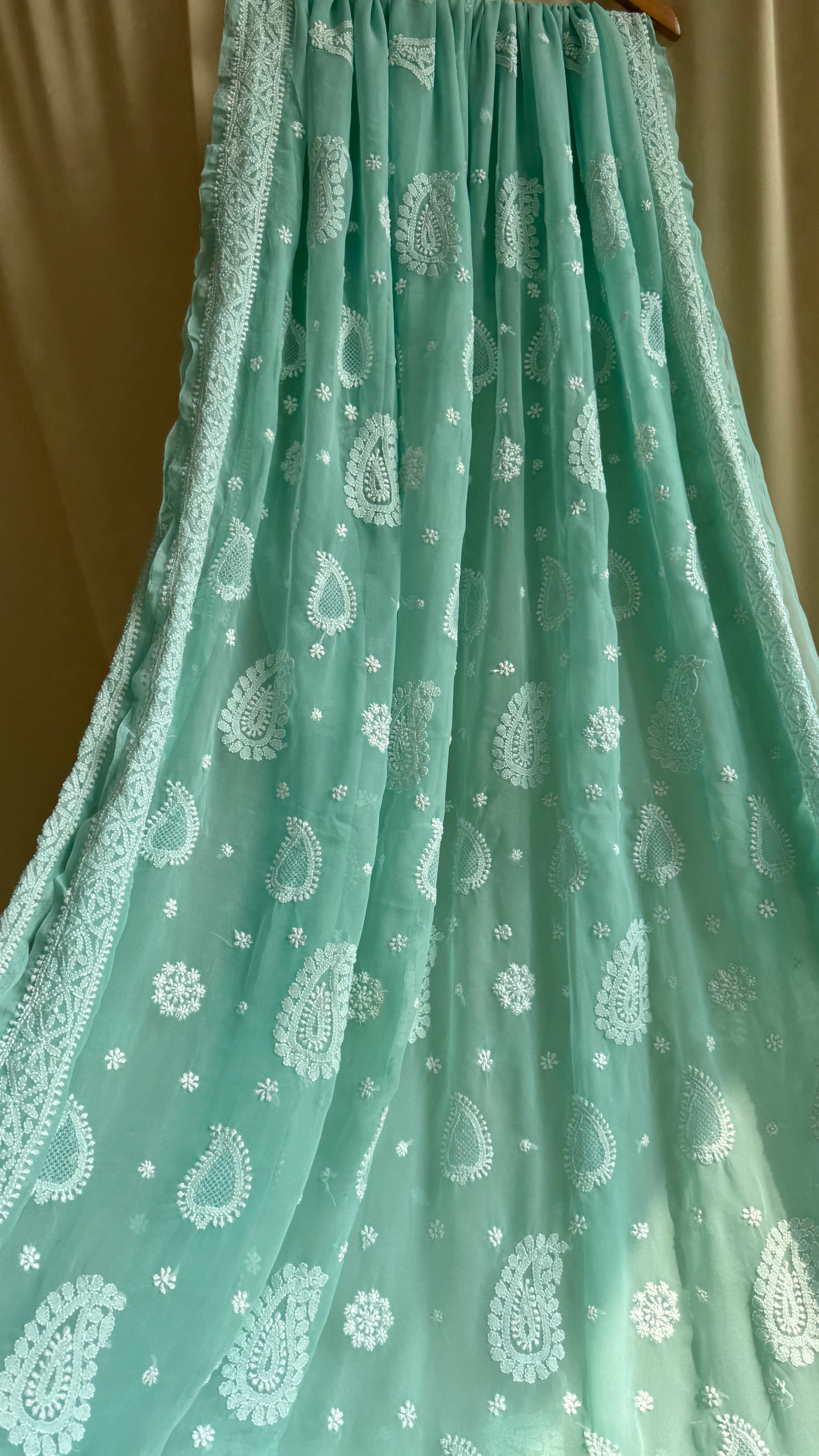 Georgette Chikankari saree in Green